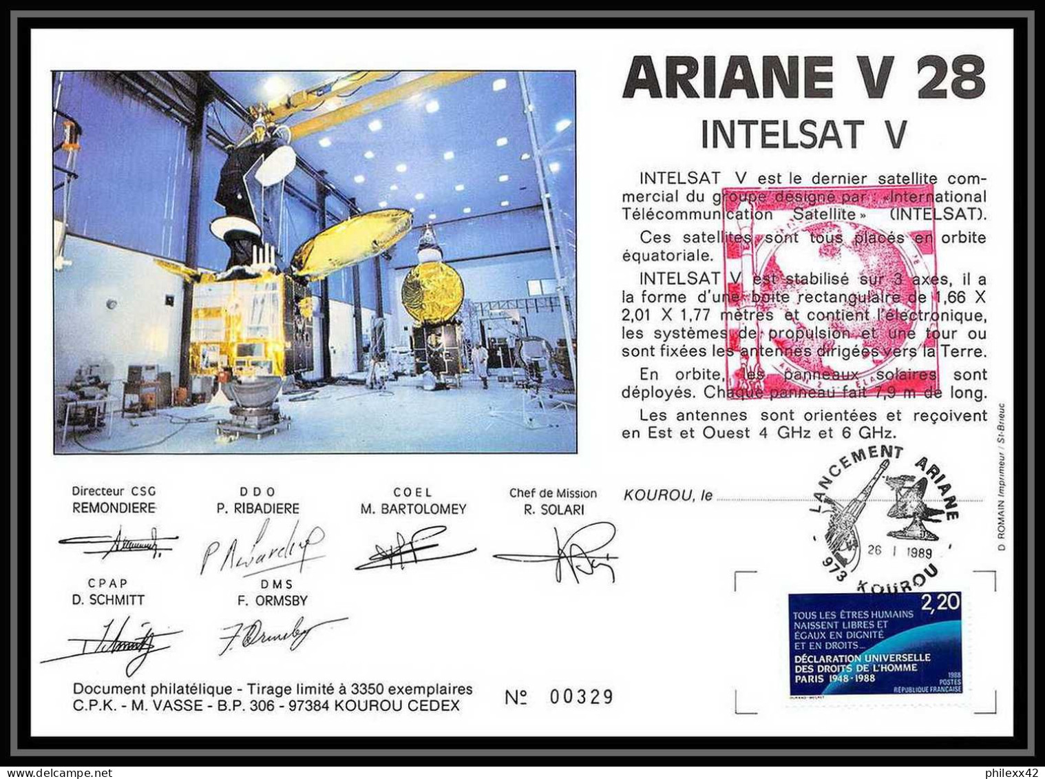 12109 Ariane V 28 1989 Intelsat 5 France Espace Espace Space Lettre Cover - Europa