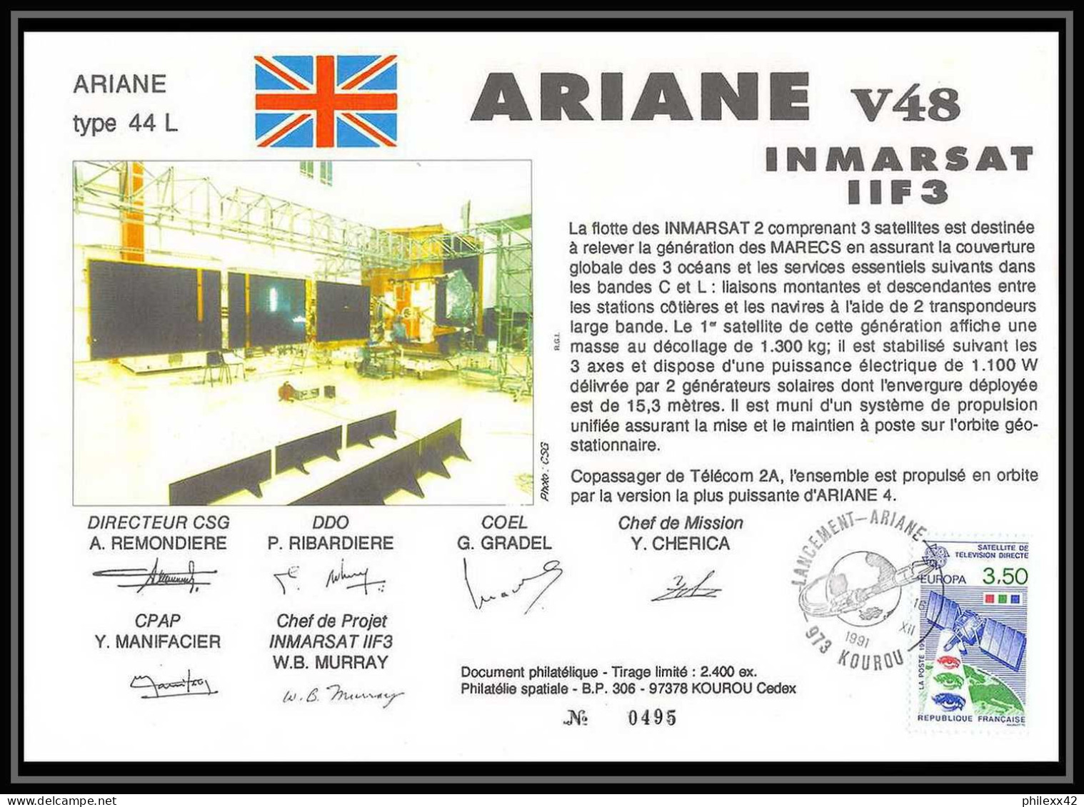12130 Ariane 44l V 48 1991 Lot De 2 France Espace Signé Signed Autograph Espace Space Lettre Cover - Europe