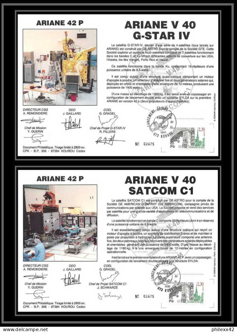 12124 Ariane 42p V 40 1990 Satcom Gstar Lot De 2 France Espace Signé Signed Autograph Espace Space Lettre Cover - Europa