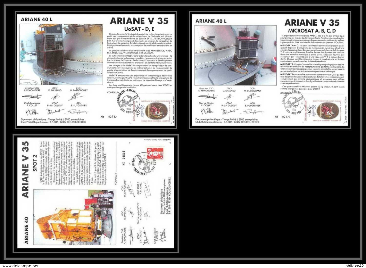 12117 Ariane 5 40l V 35 1990 Lot De 3 France Espace Signé Signed Autograph Espace Space Lettre Cover - Europe