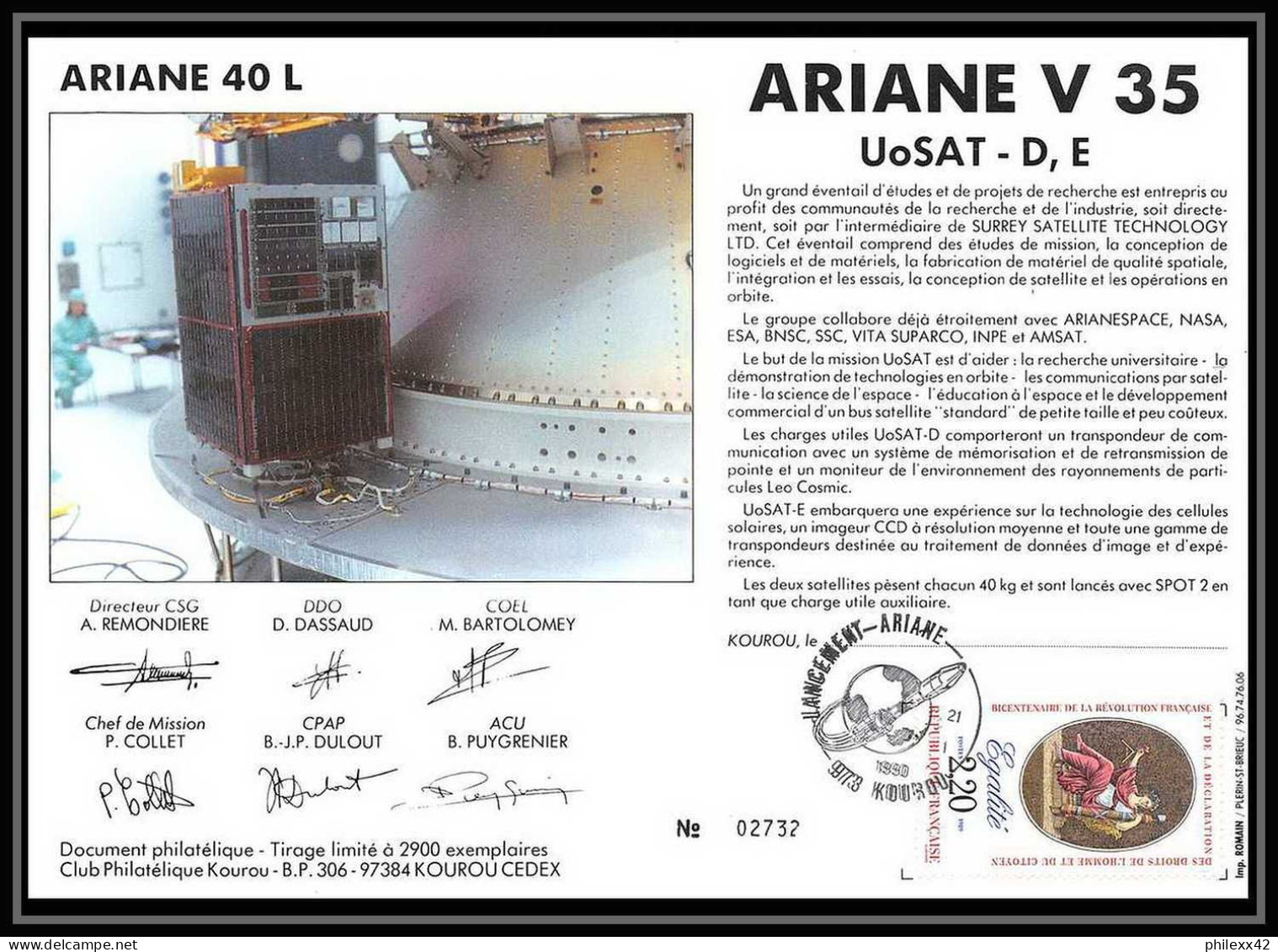 12117 Ariane 5 40l V 35 1990 Lot De 3 France Espace Signé Signed Autograph Espace Space Lettre Cover - Europa