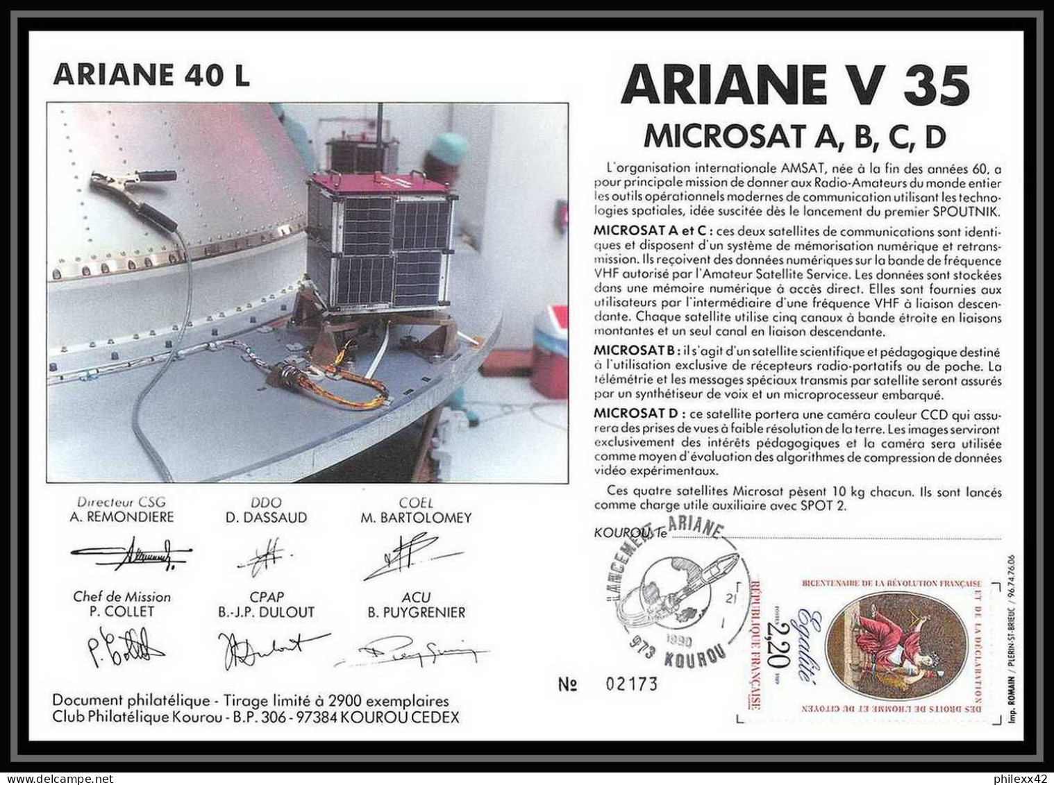 12117 Ariane 5 40l V 35 1990 Lot De 3 France Espace Signé Signed Autograph Espace Space Lettre Cover - Europe