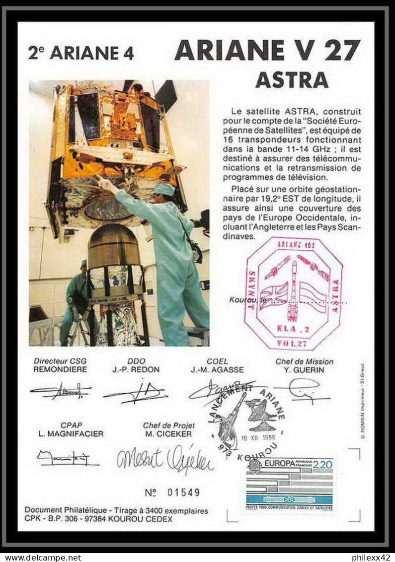 12108 2eme Ariane 4 V 27 1988 Lot De 2 France Espace Espace Space Lettre Cover - Europe