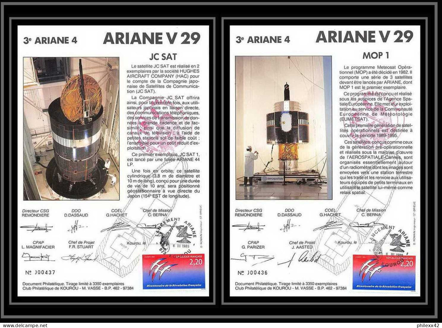 12110 3eme Ariane 4 L V 29 1989 Lot De 2 France Espace Signé Signed Autograph Espace Space Lettre Cover - Europa