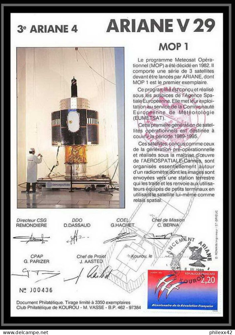 12110 3eme Ariane 4 L V 29 1989 Lot De 2 France Espace Signé Signed Autograph Espace Space Lettre Cover - Europa