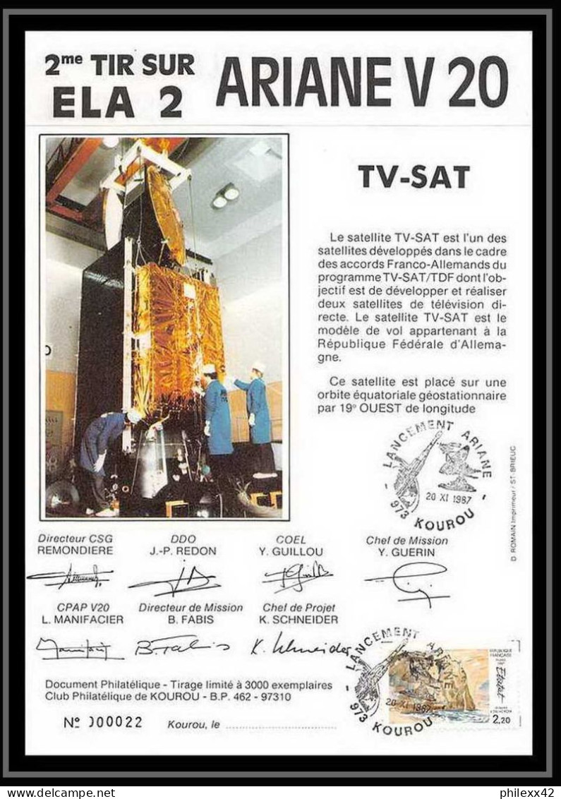 12104 Ariane V 20/21 1987 2eme Tir Sur Ela 2 Lot De 2 France Espace Signé Signed Autograph Espace Space Lettre Cover - Europe