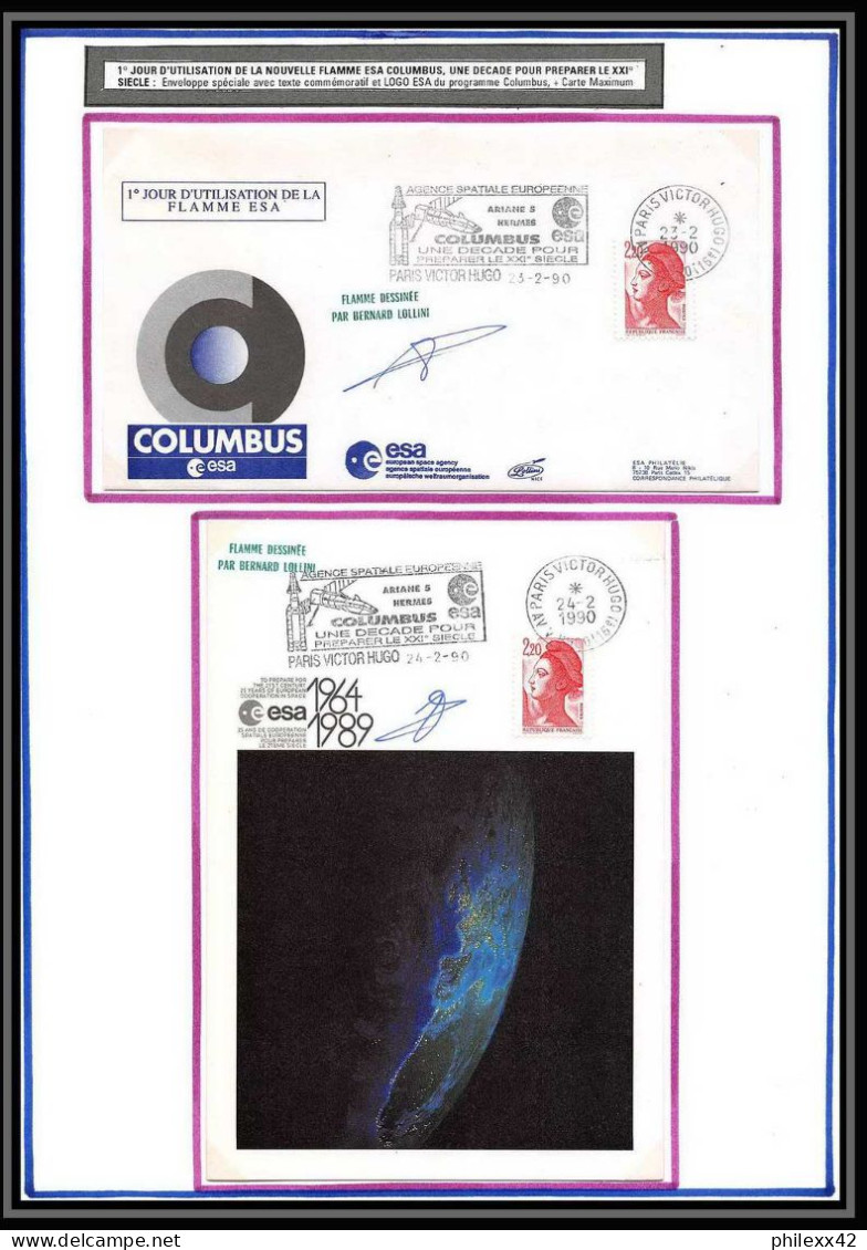 12069 Signé Lollini Fdc (premier Jour) Flamme Esa Columbus 23/02/1990 France Espace (space Raumfahrt) Lettre Cove - Europe