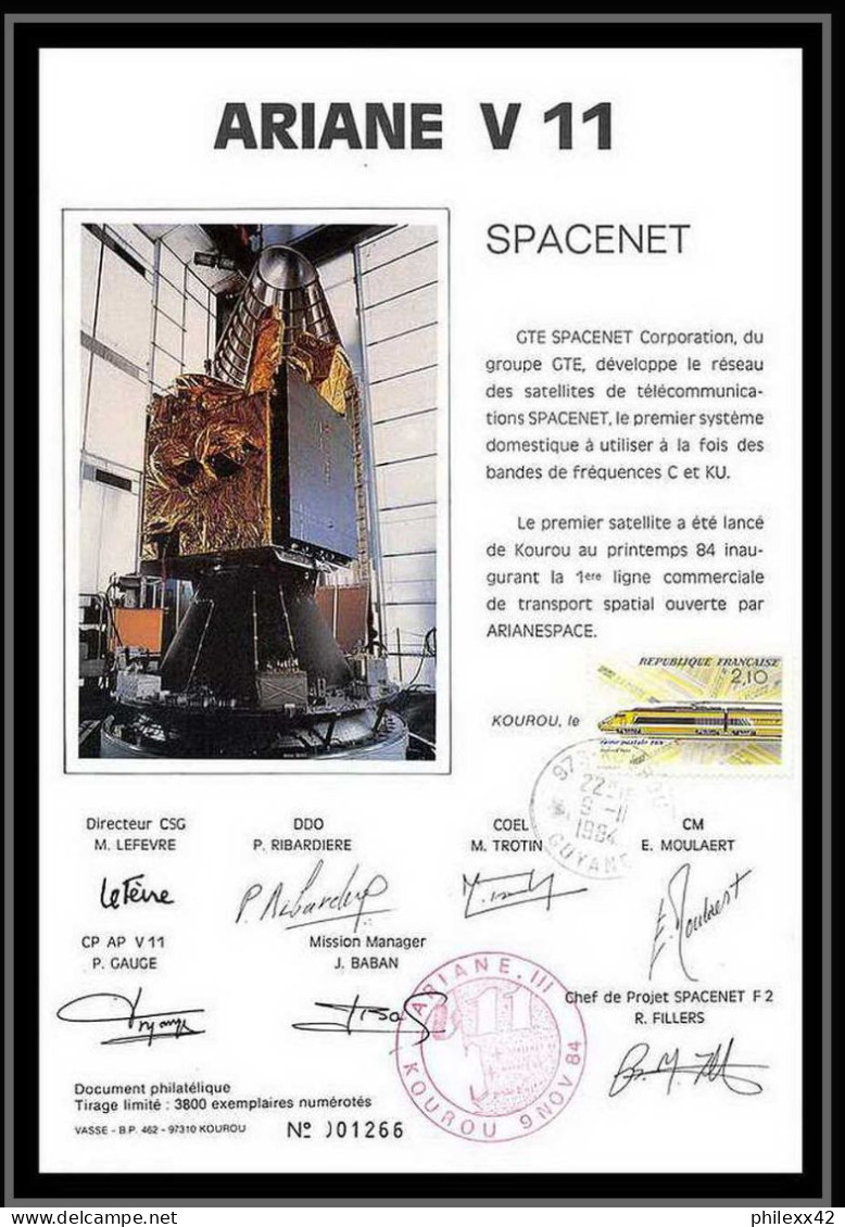 12097 Ariane V 11 1984 Spacenet Marecs B2 Lot De 2 Signé Signed Autograph France Espace Espace Space Lettre Cover - Europe