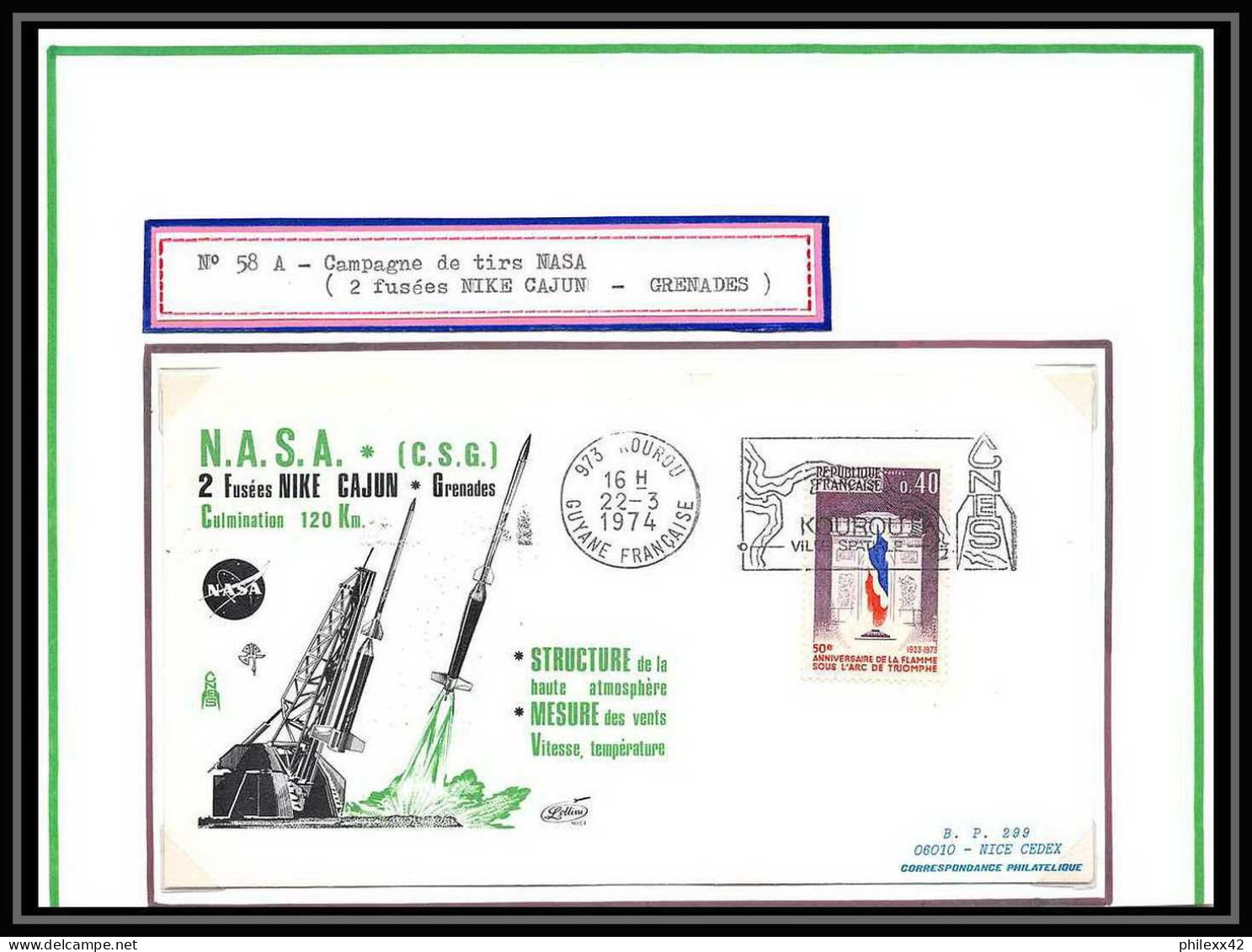 12025 Lollini 58a Tirs Cajun Grenades 1974 France Espace (space Raumfahrt) Lettre (cover Briefe) - Europa