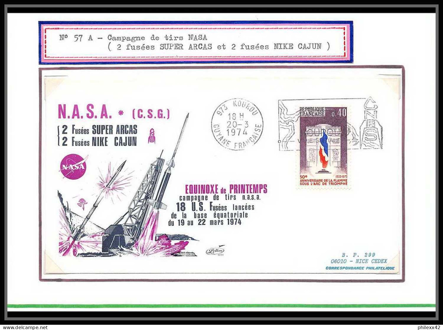 12024 Lollini 57a Tirs Nasa Super Arcas Cajun France Espace (space Raumfahrt) Lettre (cover Briefe) - Europe