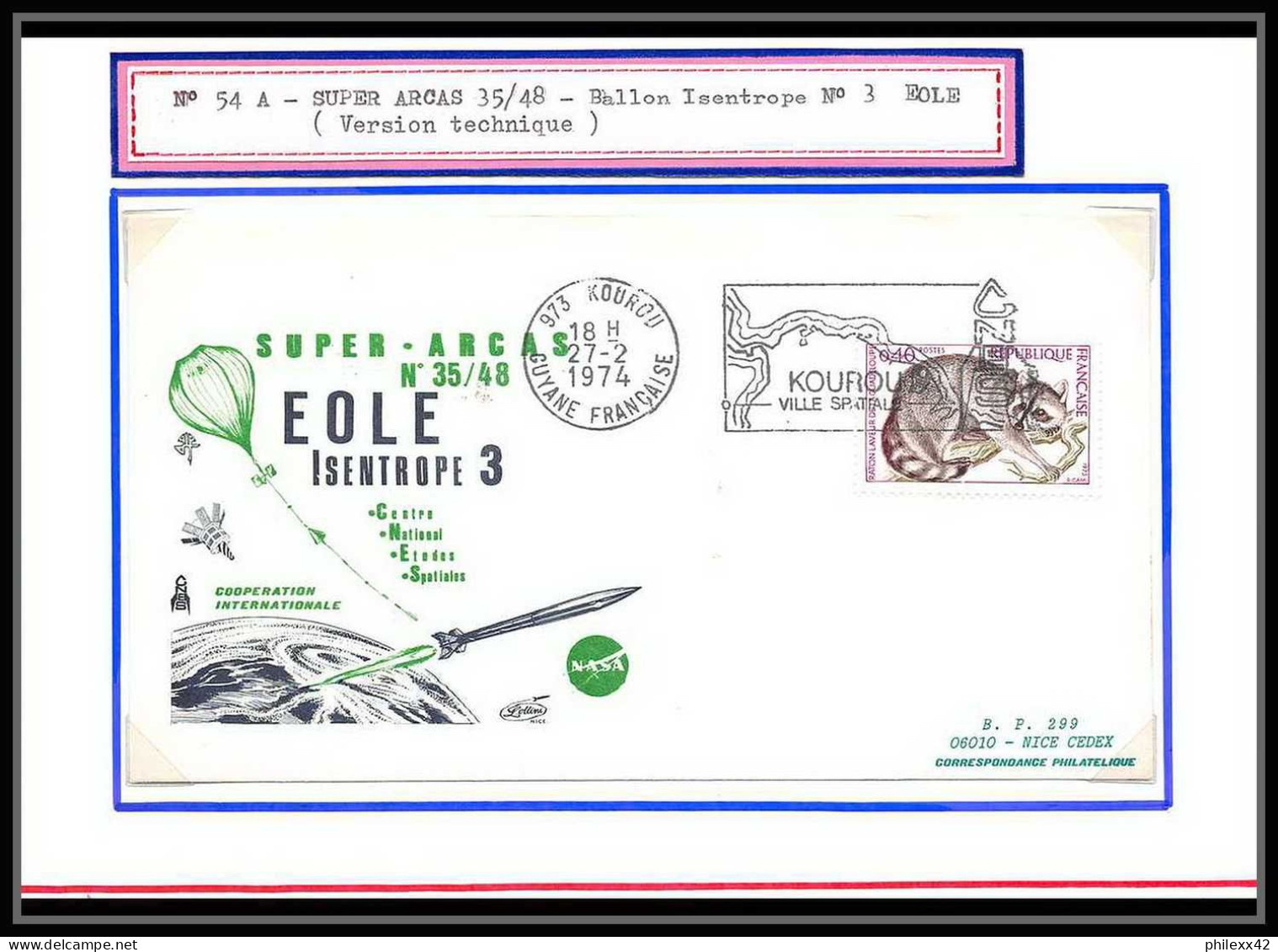 12022 Lollini 54a Ballon Isentrope N°3 Eole 1974 France Espace (space Raumfahrt) Lettre (cover Briefe) - Europe