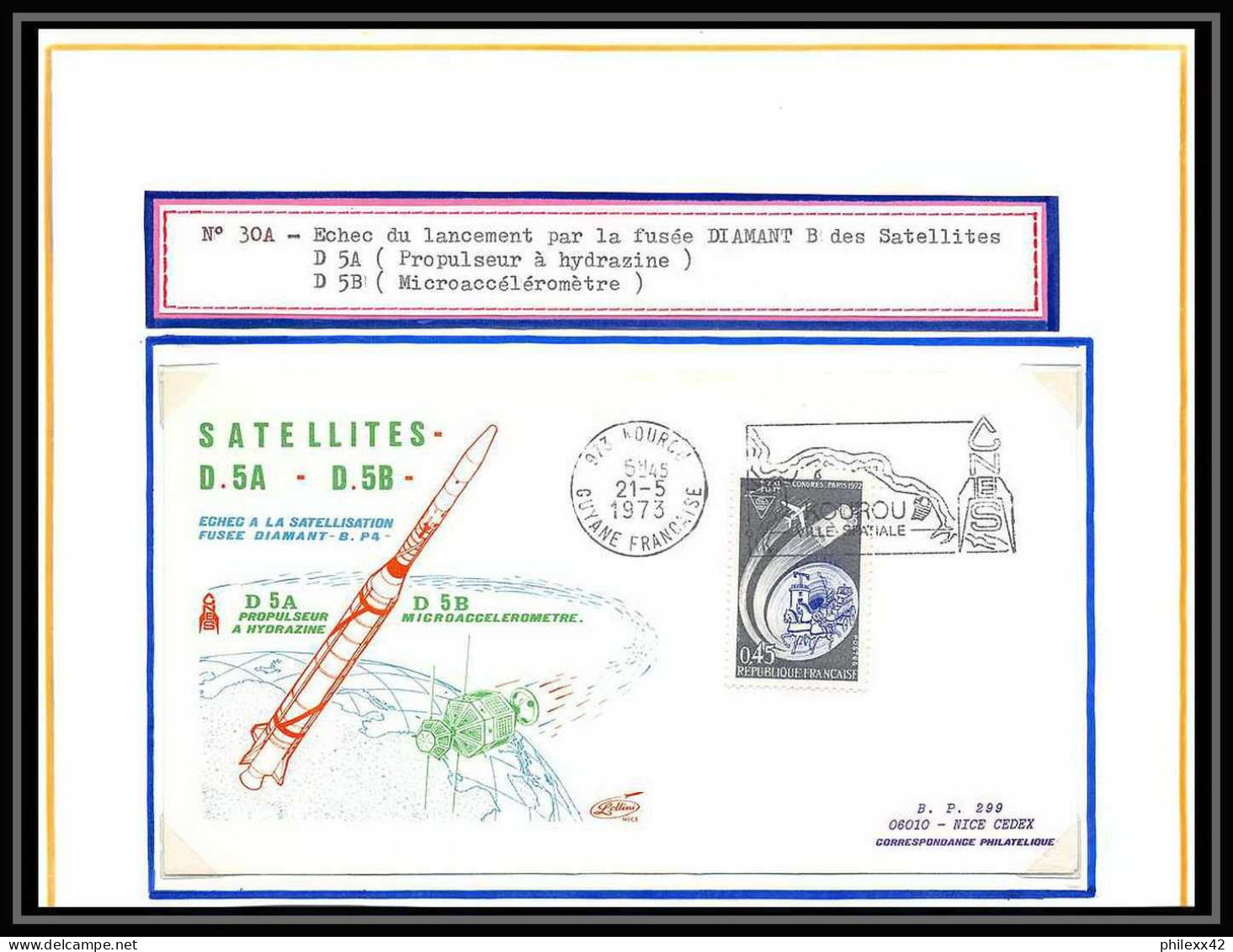 12013 Lollini 30a Echec Diamant B 1973 France Espace (space Raumfahrt) Lettre (cover Briefe) - Europa