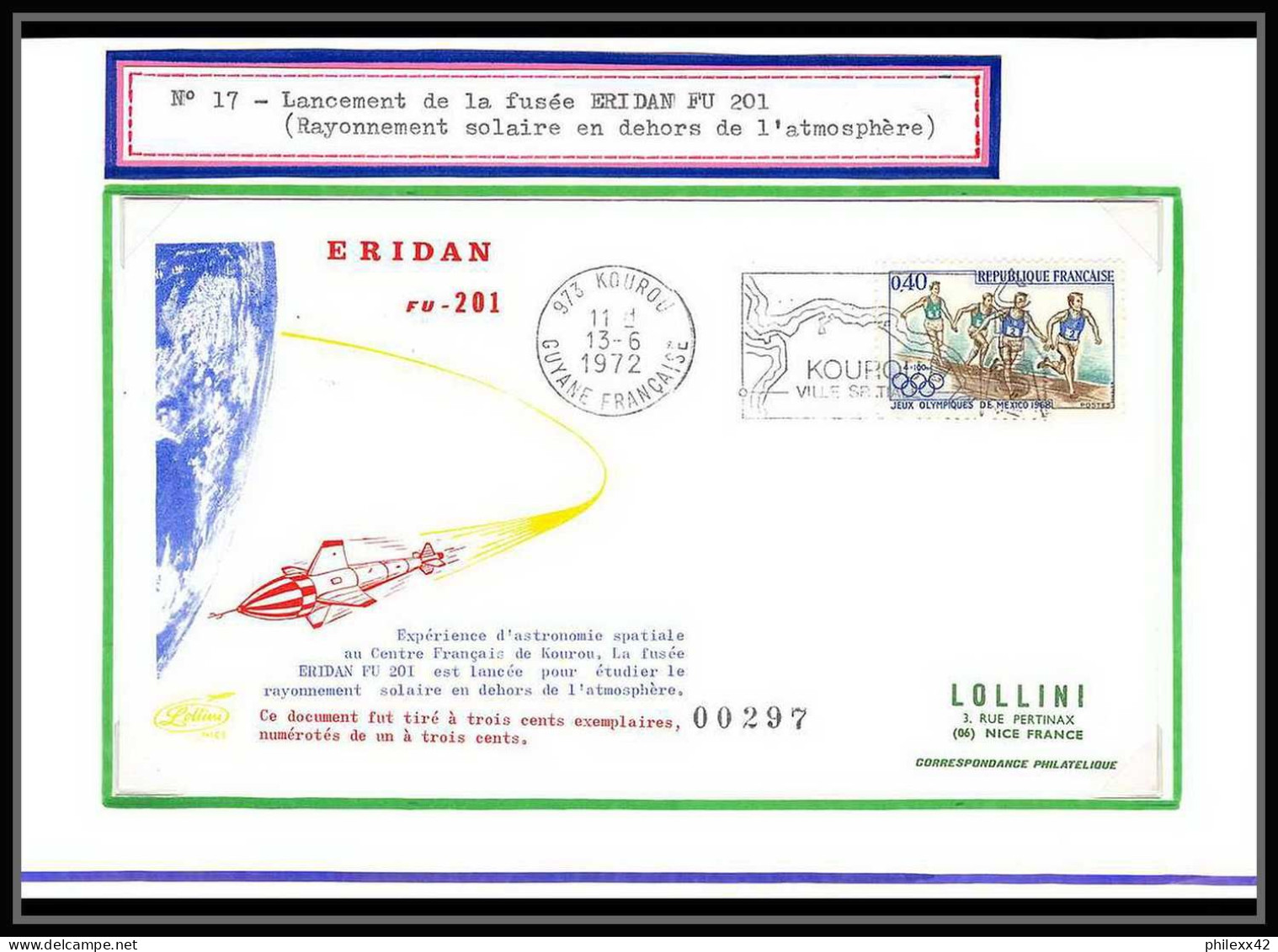 12006 Tirage 300 Lollini 17 Eridan Fu 201 1972 France Espace (space Raumfahrt) Lettre (cover Briefe) - Europa