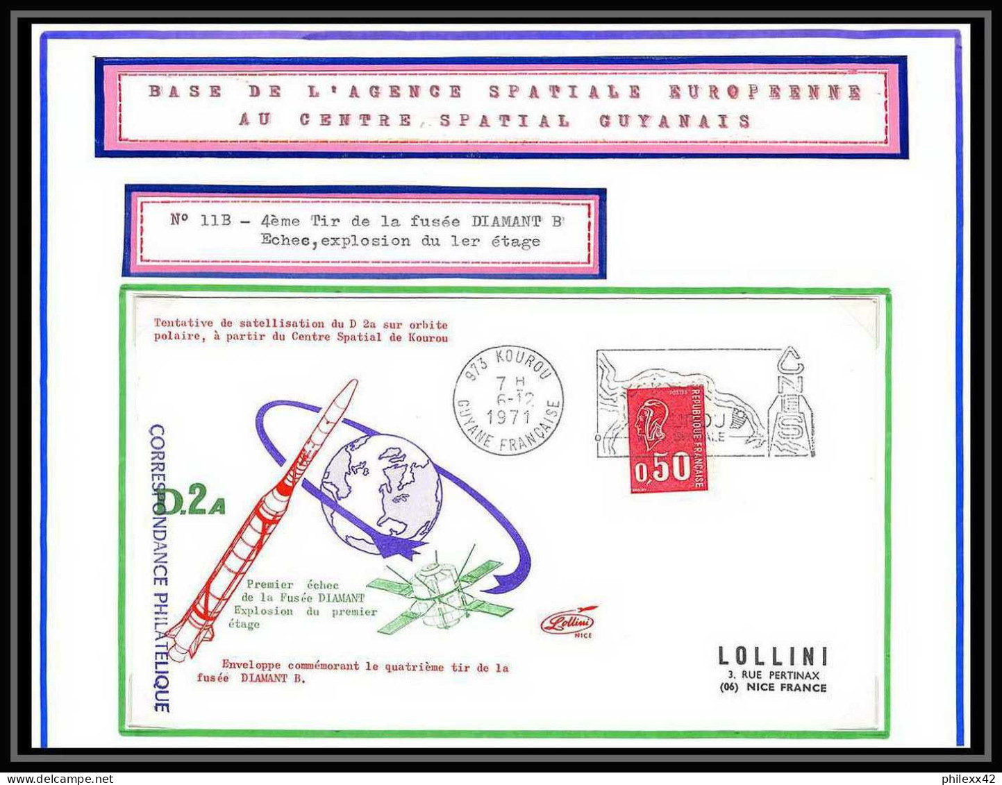 12005 Tirage 300 Lollini 11b Fusée Diamant B D2A 1971 France Espace (space Raumfahrt) Lettre (cover Briefe) - Europe