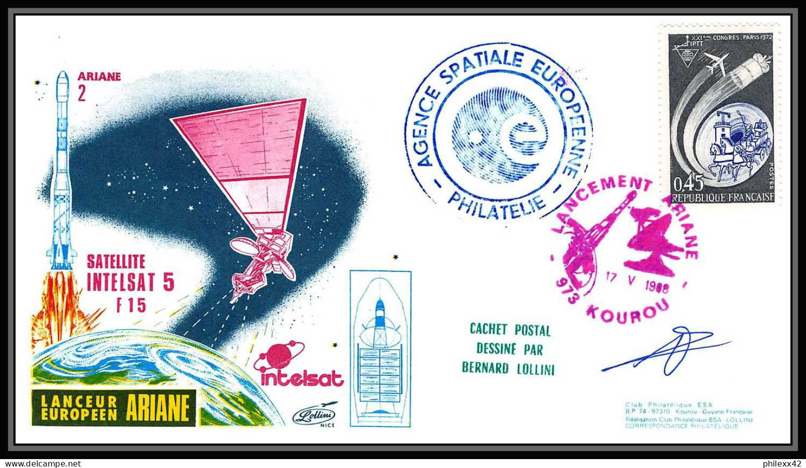 11982 Lancement Ariane 1988 Signé Lollini France Espace (space Raumfahrt) Lettre (cover Briefe) - Europe