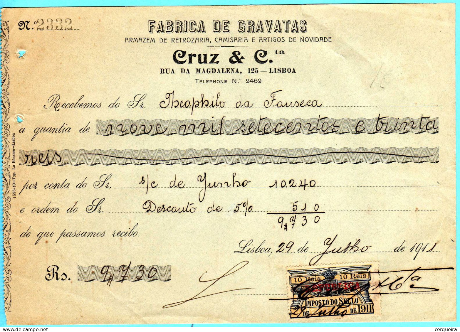 FATURA FABRICA DE GRAVATAS - Lettres & Documents