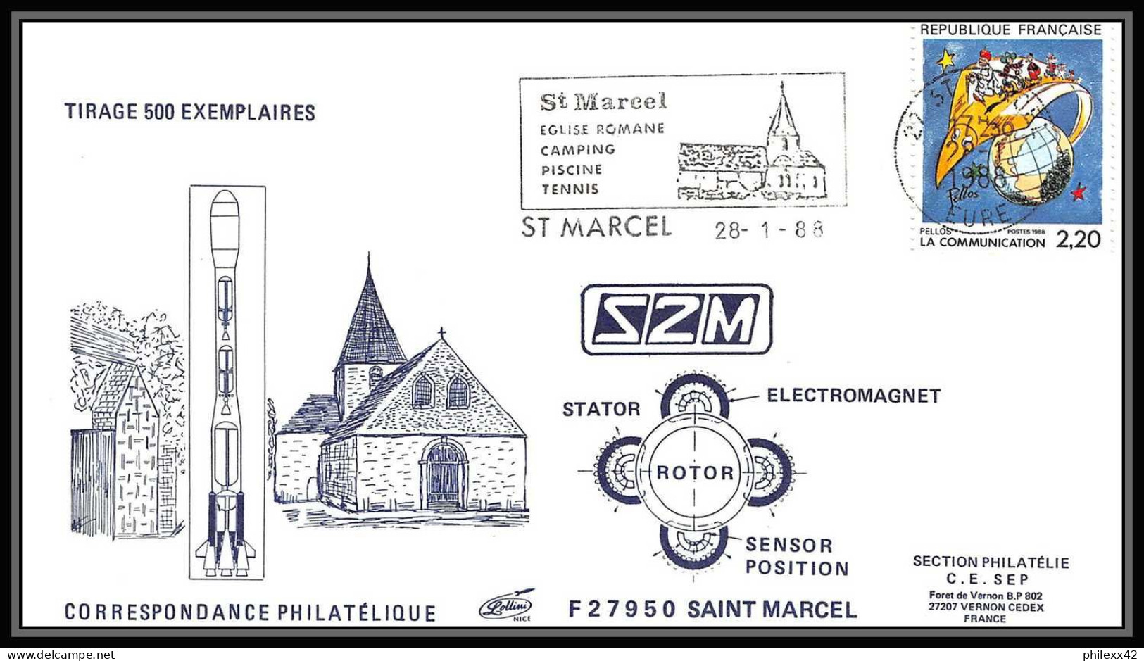 11983 Tirage 500 Ariane Paliers Magnetiques St Marcel 1988 France Espace (space Raumfahrt) Lettre (cover Briefe) - Europa