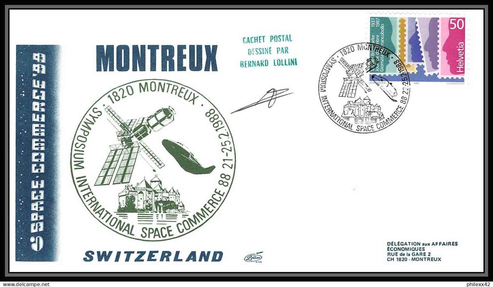 11961 Signé Lollini Space Commerce Montreux 1988 Suisse (Swiss) Espace Raumfahrt Lettre (cover Briefe) - Europe