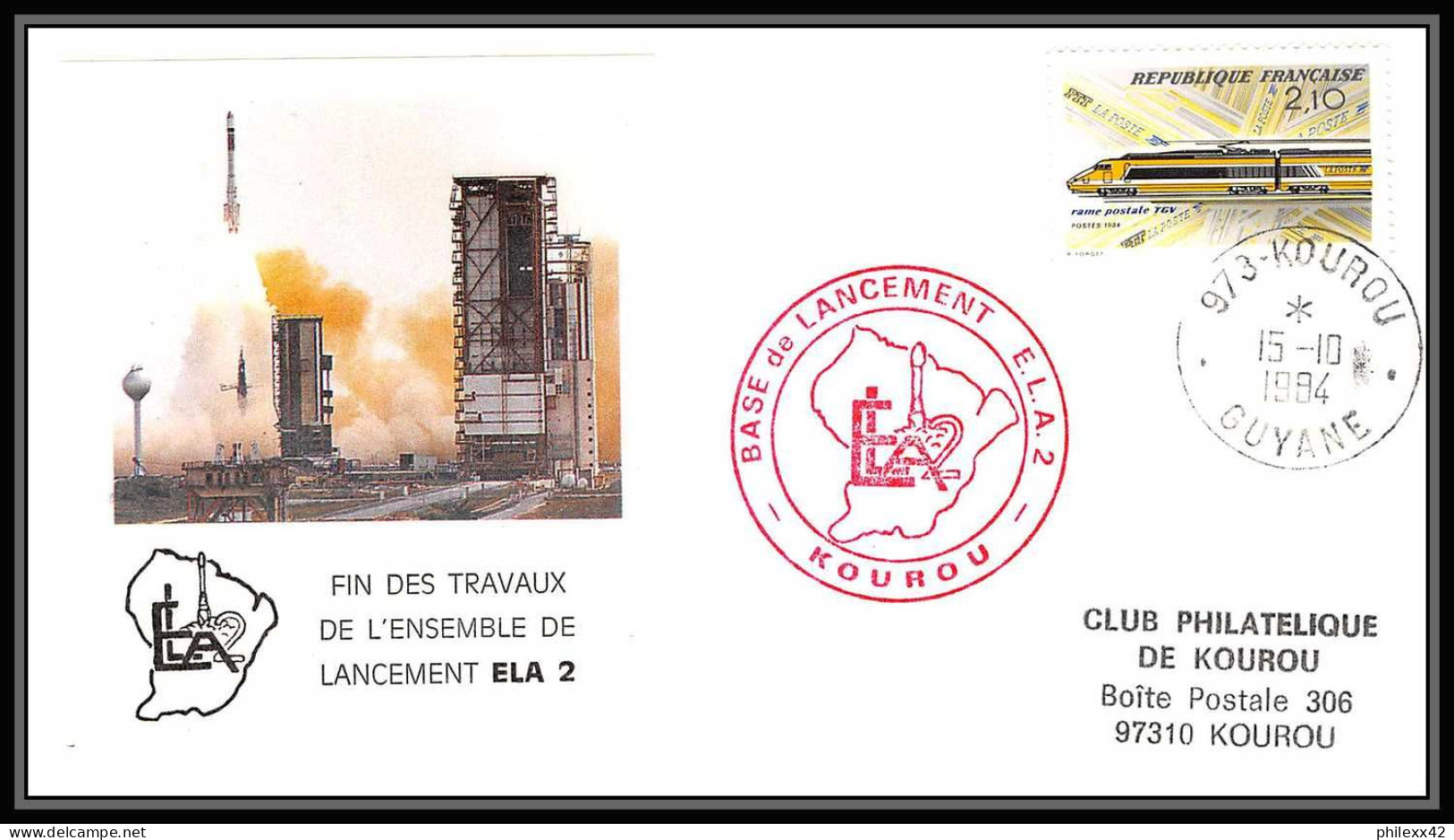11966 Lancement ELA 2 Guyane 1984 Tgv France Espace (space Raumfahrt) Lettre (cover Briefe) - Europe