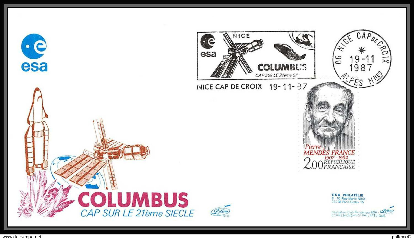 11963 Columbus 1987 Lollini Nice France Espace (space Raumfahrt) Lettre (cover Briefe) - Europe