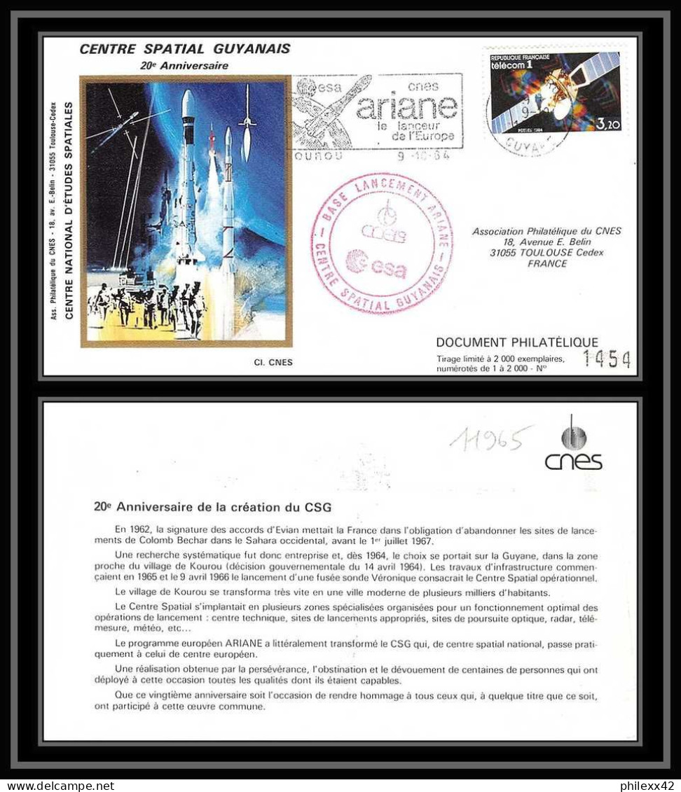 11965 Tirage 2000 Centre Spatial Numeroté Ariane 1984 CNES France Espace (space Raumfahrt) Lettre (cover Briefe) - Europe