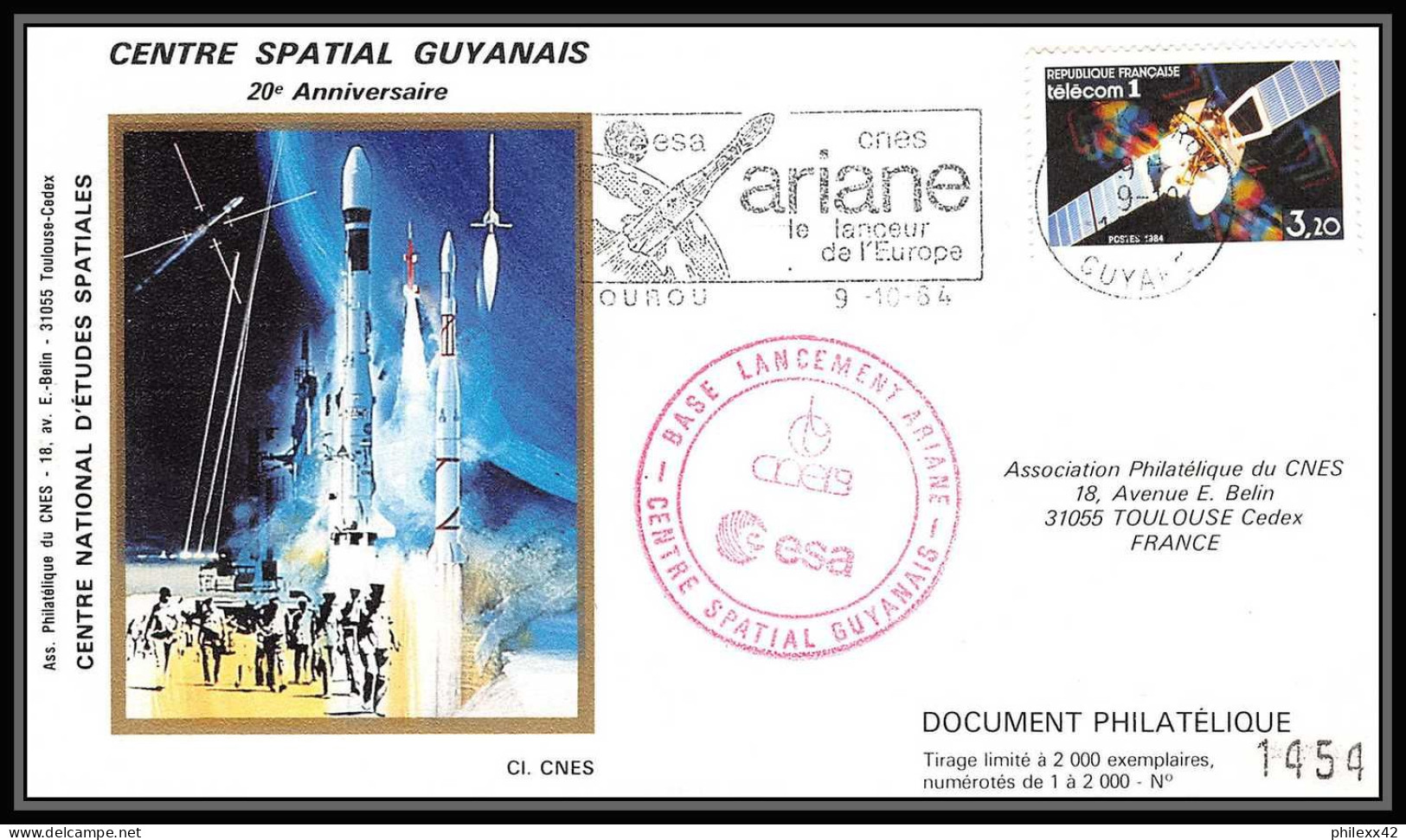 11965 Tirage 2000 Centre Spatial Numeroté Ariane 1984 CNES France Espace (space Raumfahrt) Lettre (cover Briefe) - Europa