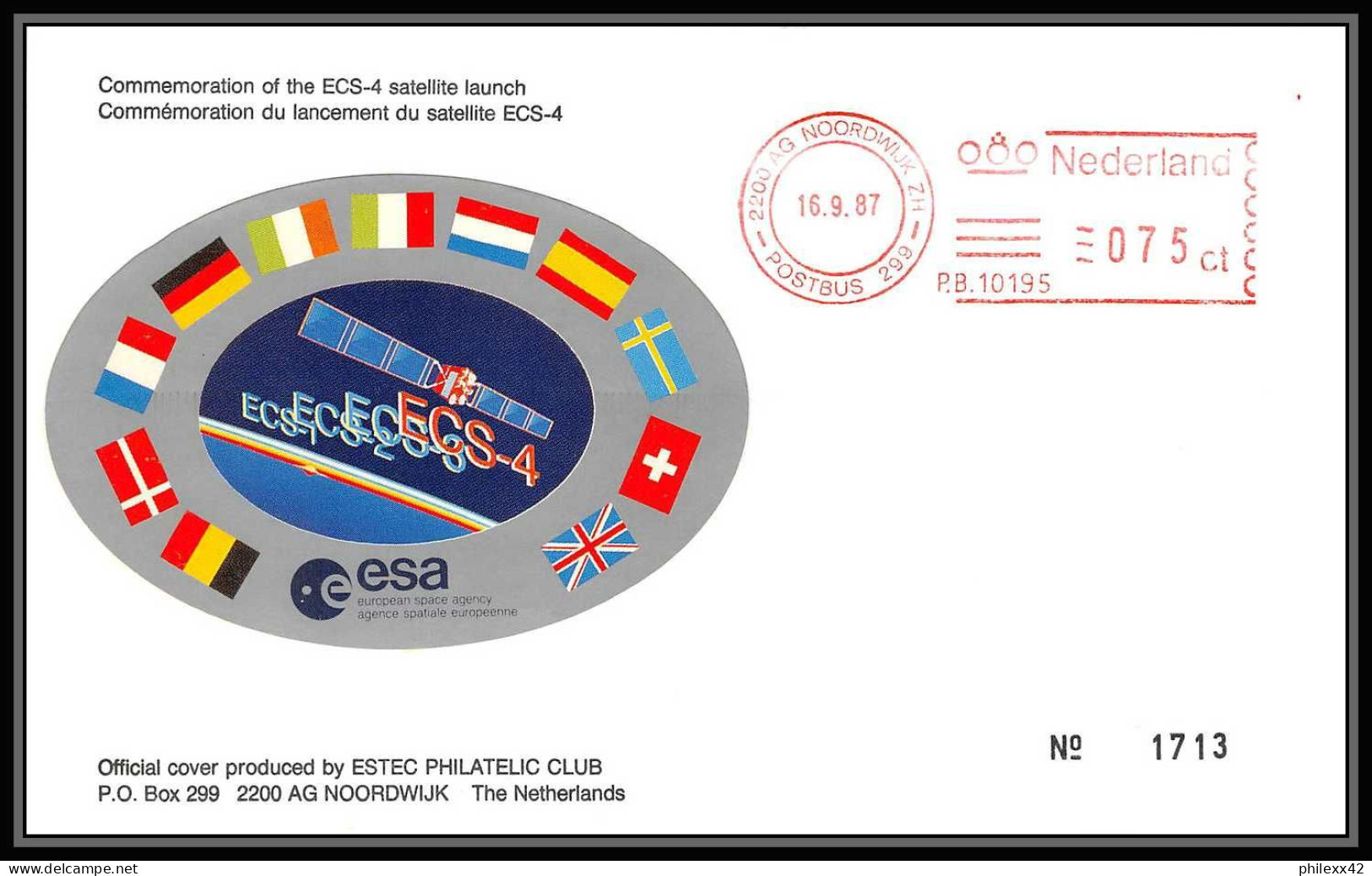 11962 Esc-4 Satellite Launch 1987 Pays-Bas (Netherlands) Espace (space Raumfahrt) Lettre (cover Briefe) - Europe