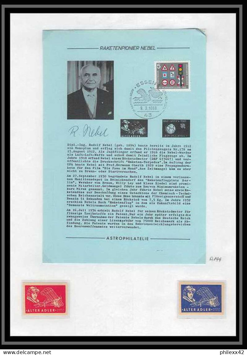 11885/ Espace (space Raumfahrt) Signé (signed Autograph) Rudolf Nebel + Vignettes 9/3/1968 Allemagne (germany Bund) - Europa