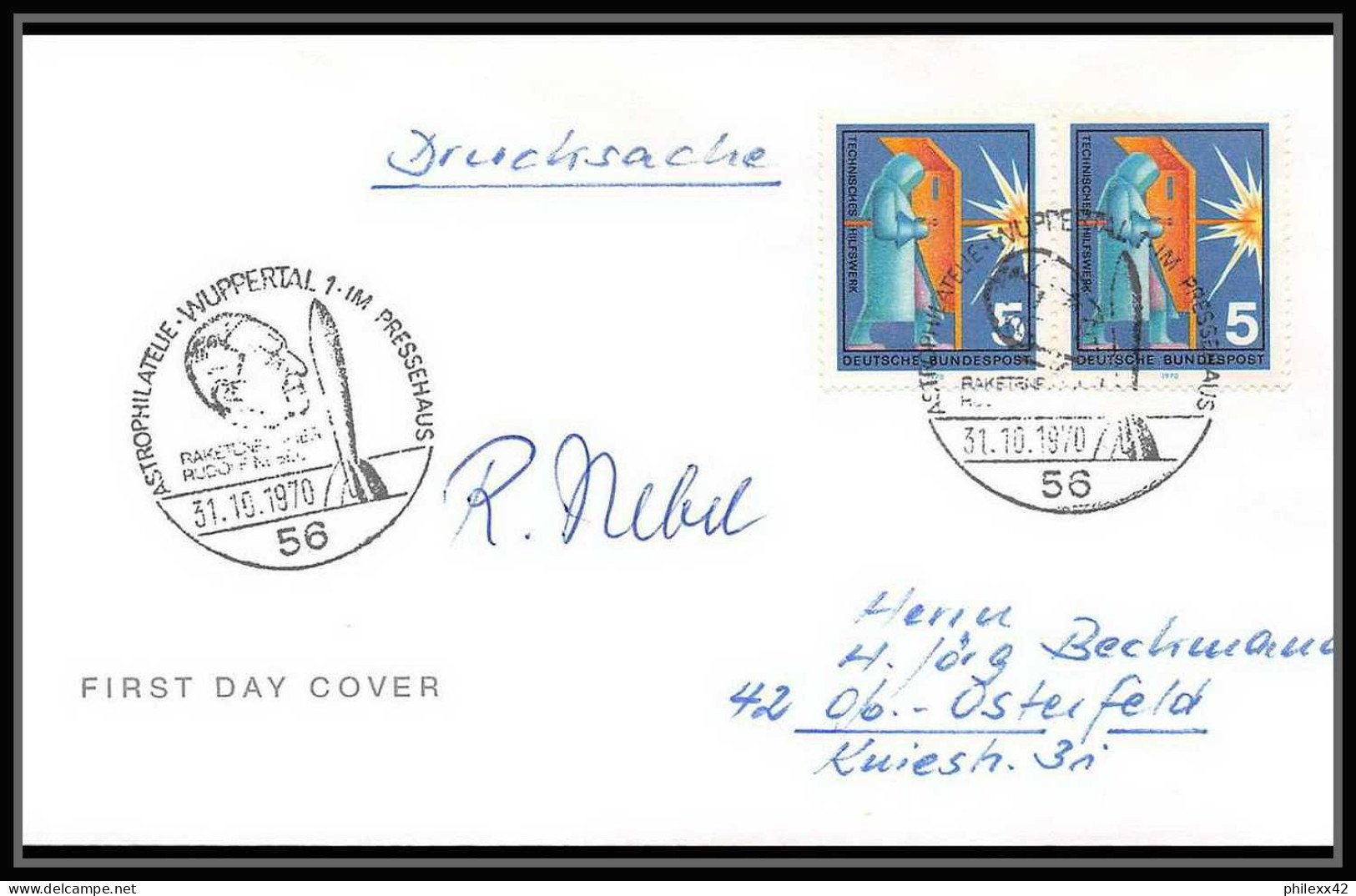 11911/ Espace (space Raumfahrt) Lettre (cover) Signé (signed Autograph) Rudolf Nebel 31/10/1970 Allemagne (germany Bund) - Europe