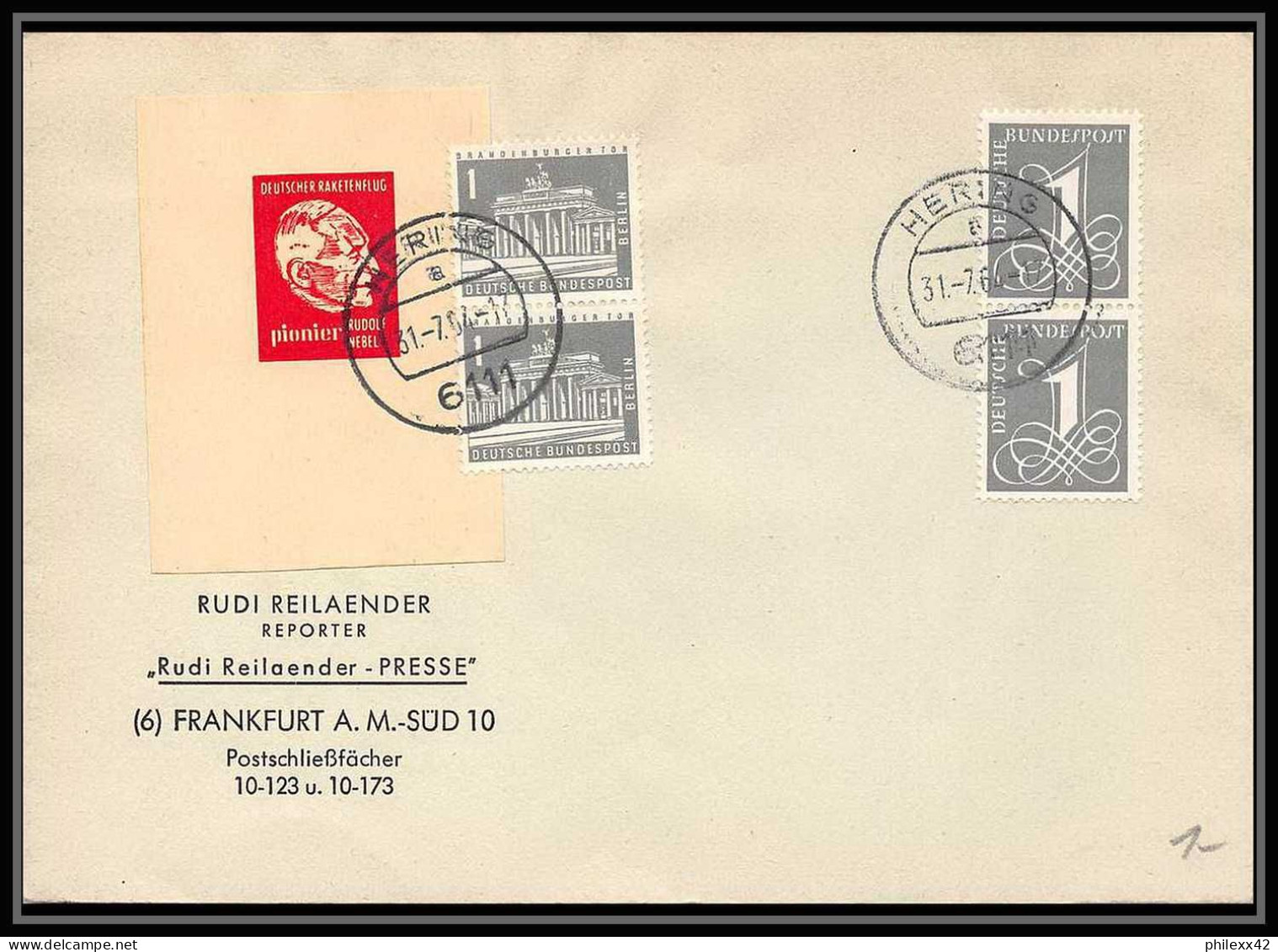11910/ Espace (space Raumfahrt) Lettre (cover Briefe) Rudolf Nebel 31/7//1964 Allemagne (germany Bund) - Europe
