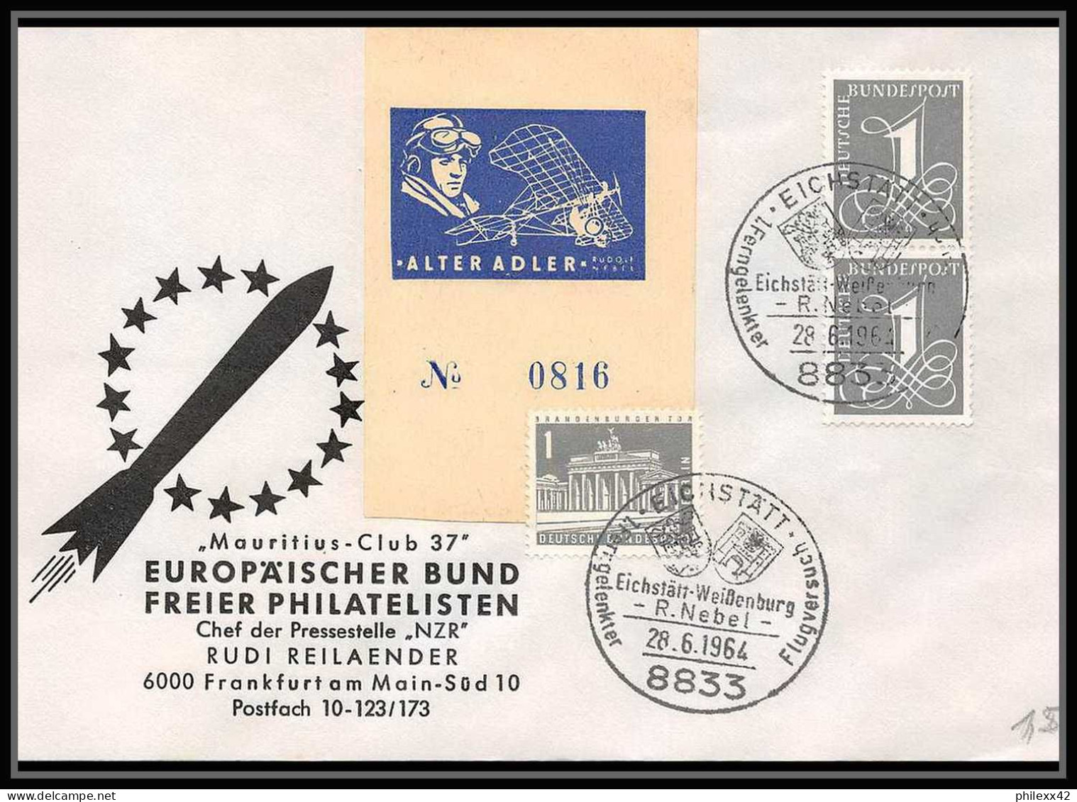 11908/ Espace (space Raumfahrt) Lettre (cover Briefe) Rudolf Nebel 28/6/1964 Allemagne (germany Bund) - Europe