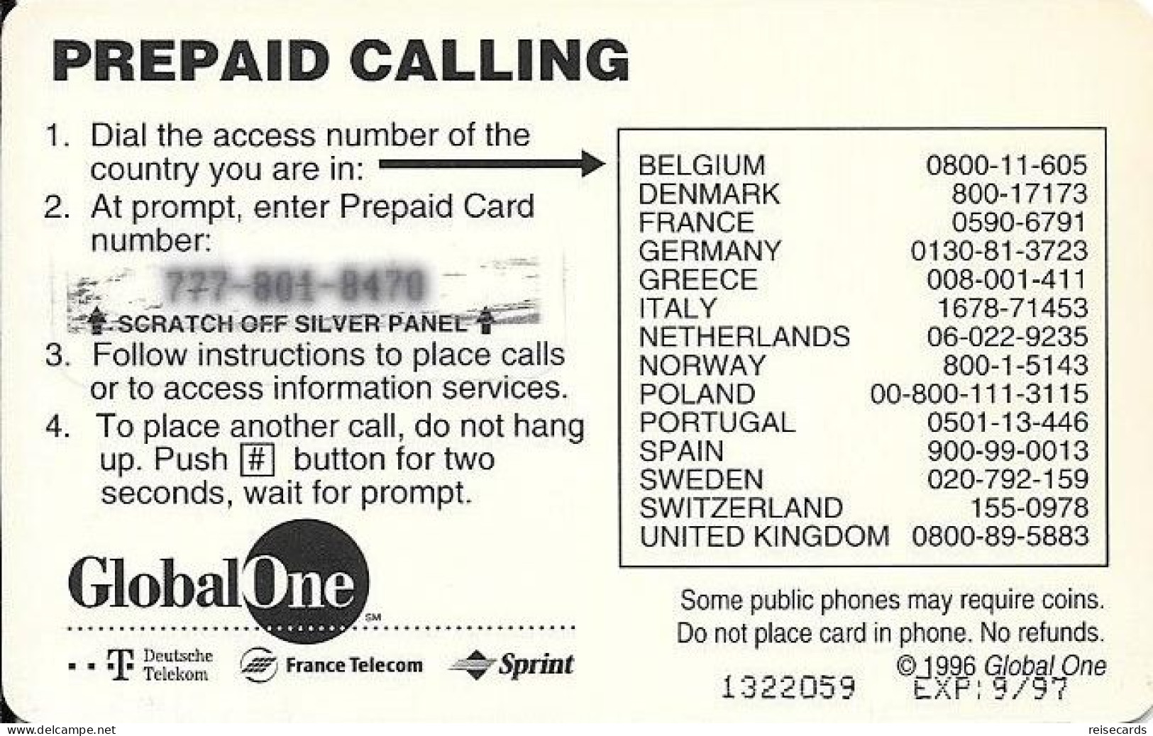 France: Prepaid GlobalOne - Airplane 09.97 - Billetes FT