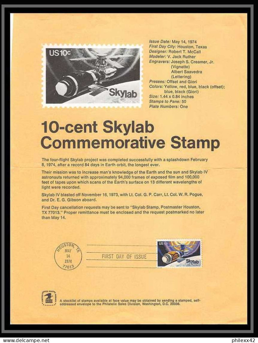 11831/ Espace (space Raumfahrt) Document 14/5/1974 Skylab 10 Cent Commemorative Stamp Usa - Stati Uniti