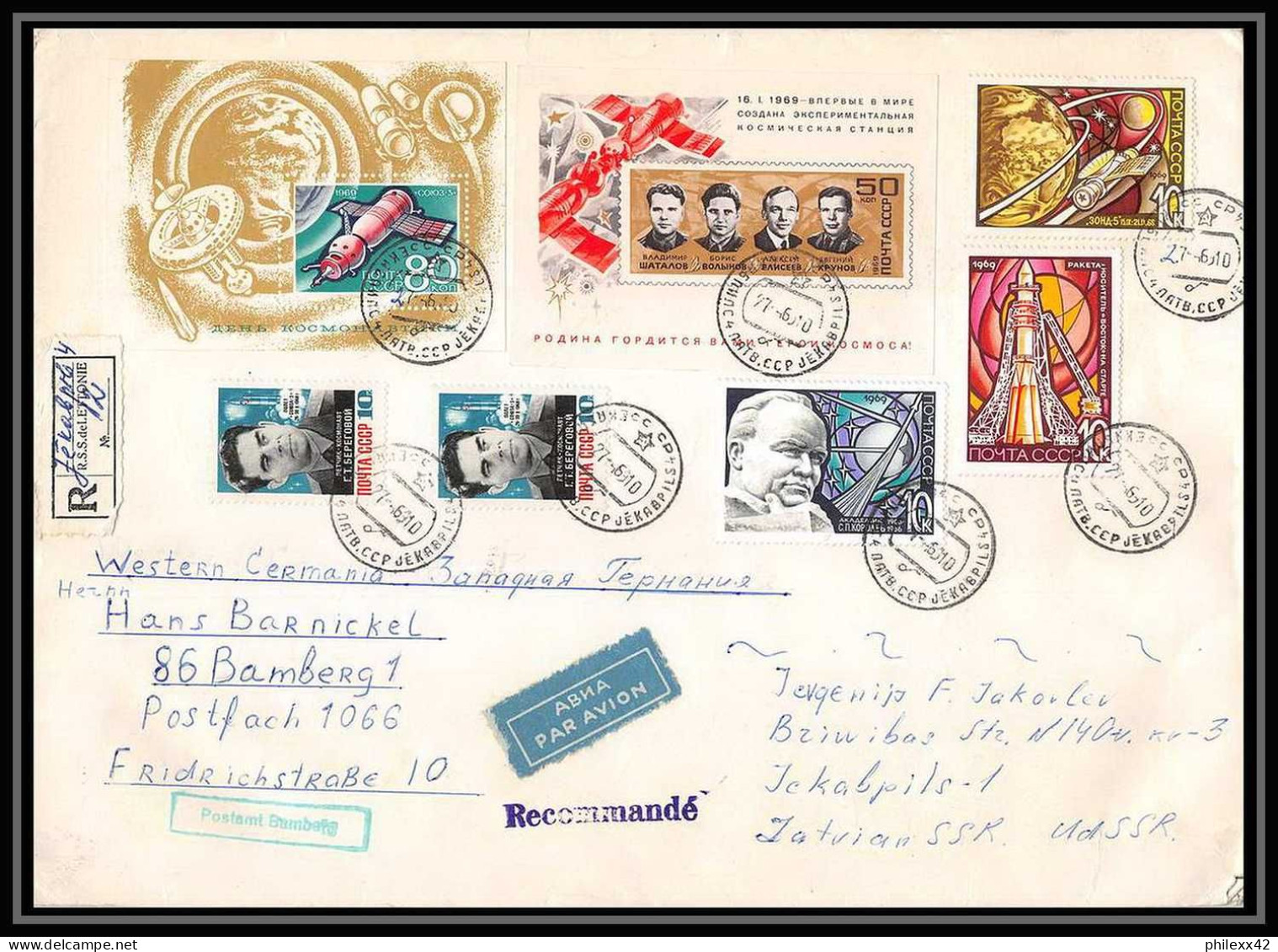 11827/ Espace (space) Lettre (cover) 27/4/1969 Giant 20x27 Cm Bloc 53/54 Russie (Russia Urss USSR) - Rusia & URSS