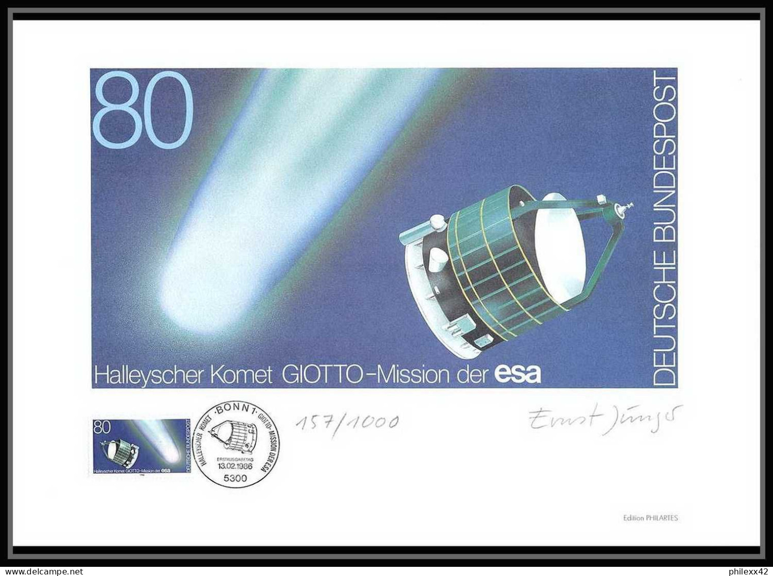 11834/ Espace (space) Lithographie Numérotée Signé (signed Autograph) 14/10/1982 Gregorian Kalender Allemagne (bund) - Europa