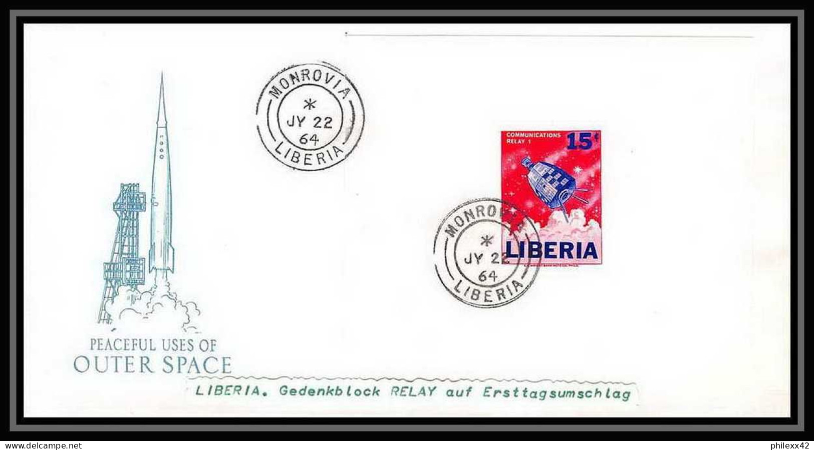 11815/ Espace (space Raumfahrt) Lettre (cover) 22/7/1964 Liberia Outer Space Fdc Relay Non Dentelé (imperforate) - Africa