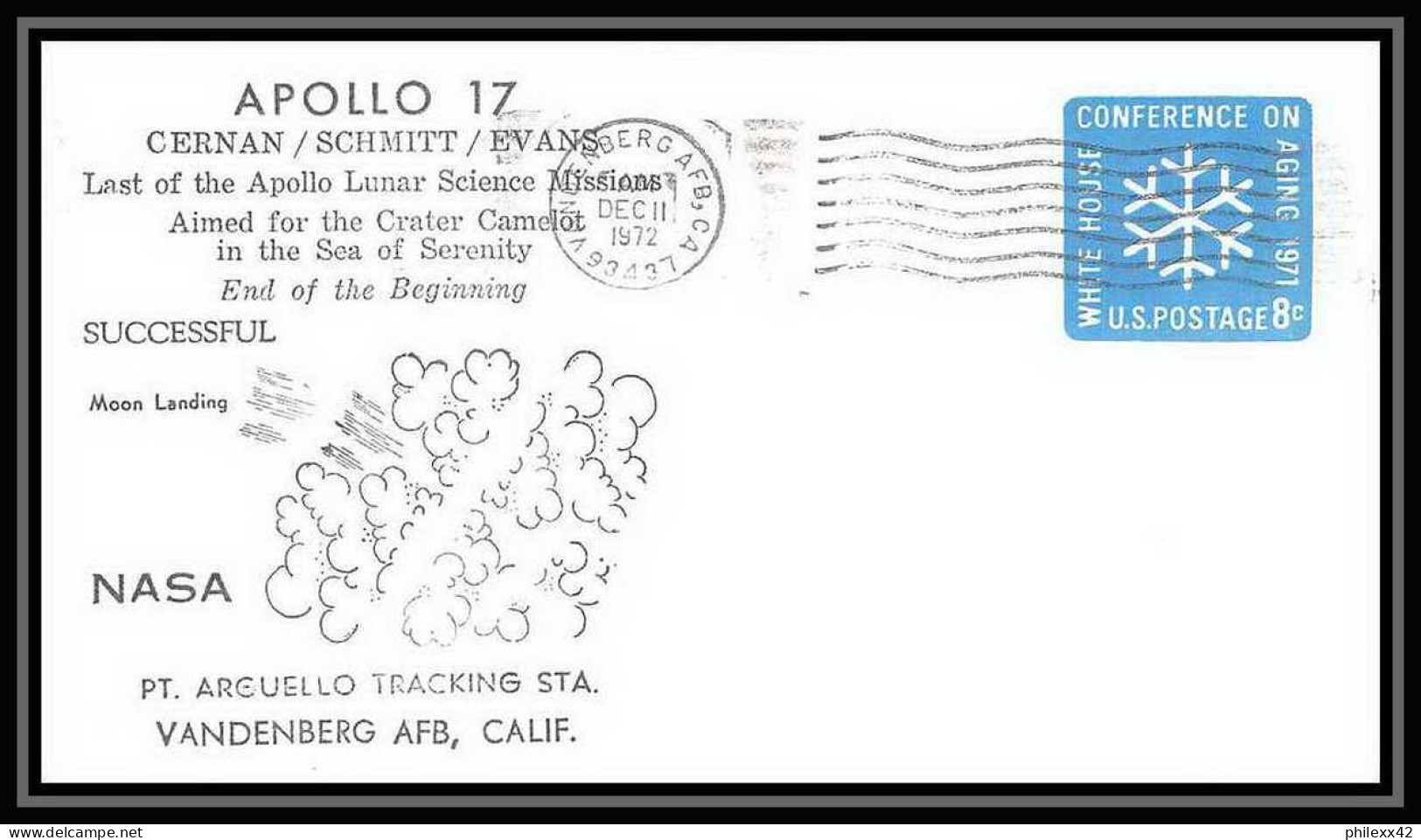 11803/ Espace (space) Entier Postal (Stamped Stationery) 11/12/1972 Apollo 17 Vandenberg Successful Usa  - USA