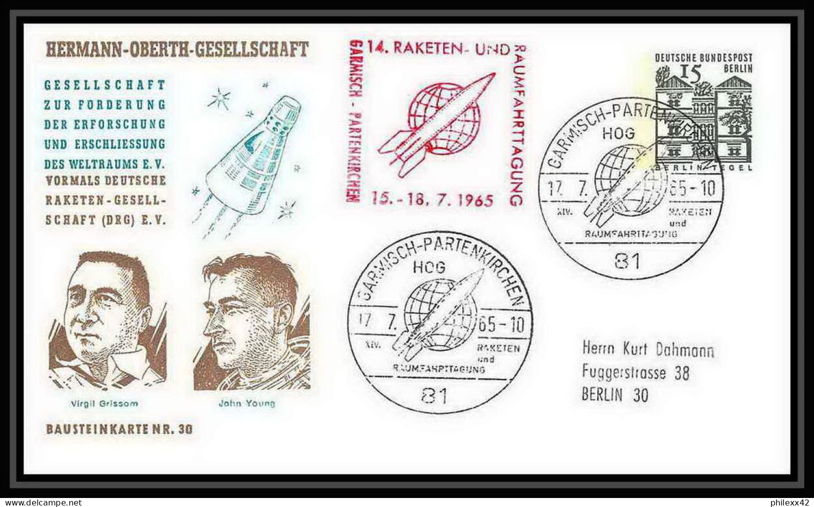 11783/ Espace (space Raumfahrt) Lettre (cover Briefe) 17/7/1965 Oberth Allemagne (germany BERLIN) - Europa