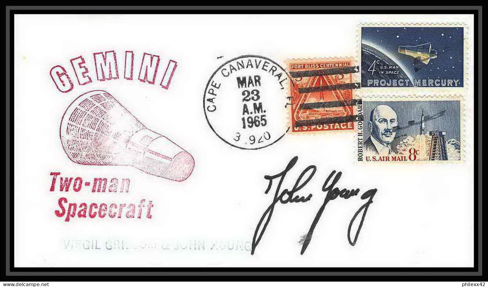 11765/ Espace (space) Lettre (cover) Signé (signed Autograph) Young 23/3/1965 Two Man Spacecraft Gemini Usa  - Stati Uniti