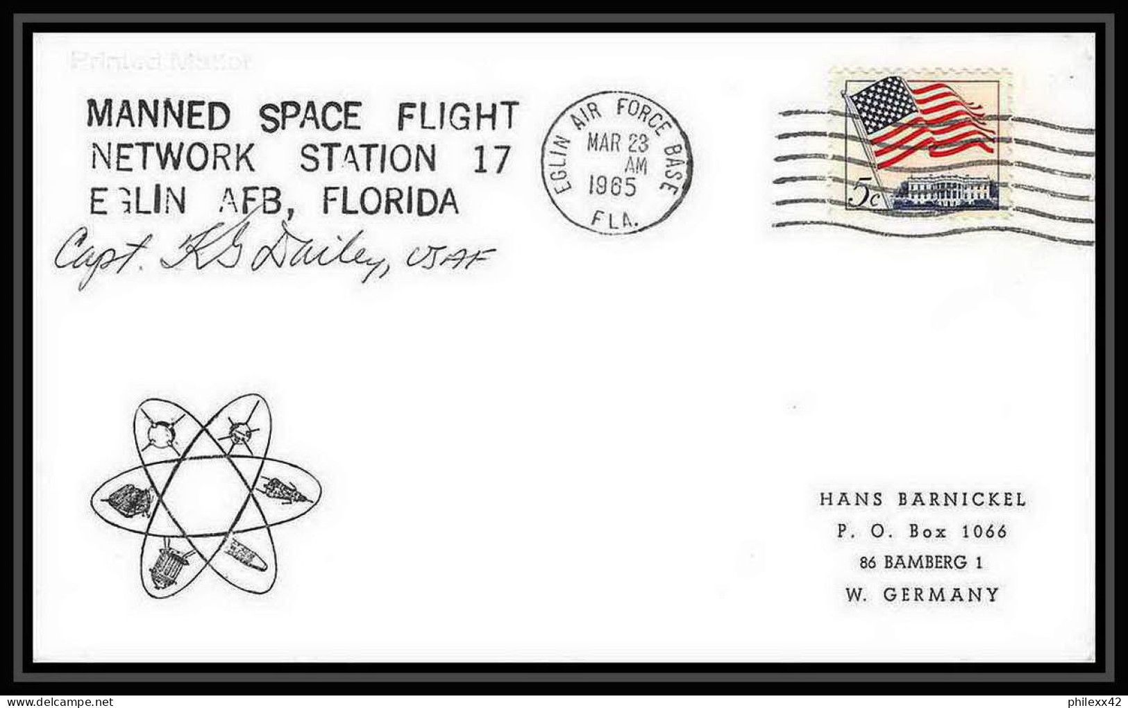 11756/ Espace (space) Lettre (cover) Signé (signed Autograph) 23/3/1965 Gemini 3 Station 17 Eglin Usa - United States