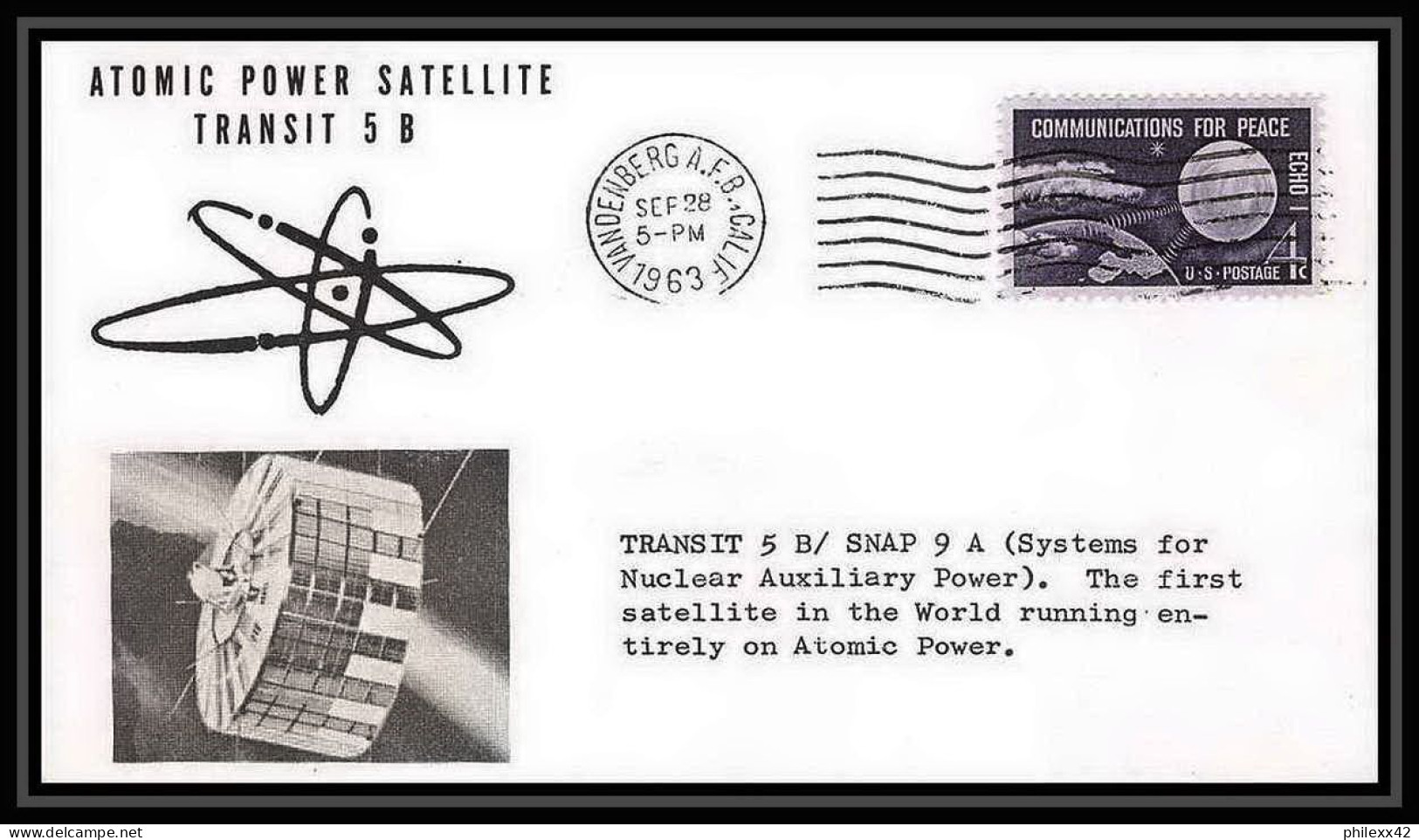 11749/ Espace (space Raumfahrt) Lettre (cover Briefe) 28/9/1963 Atomic Power Satellite Transit 5 B Usa - Stati Uniti