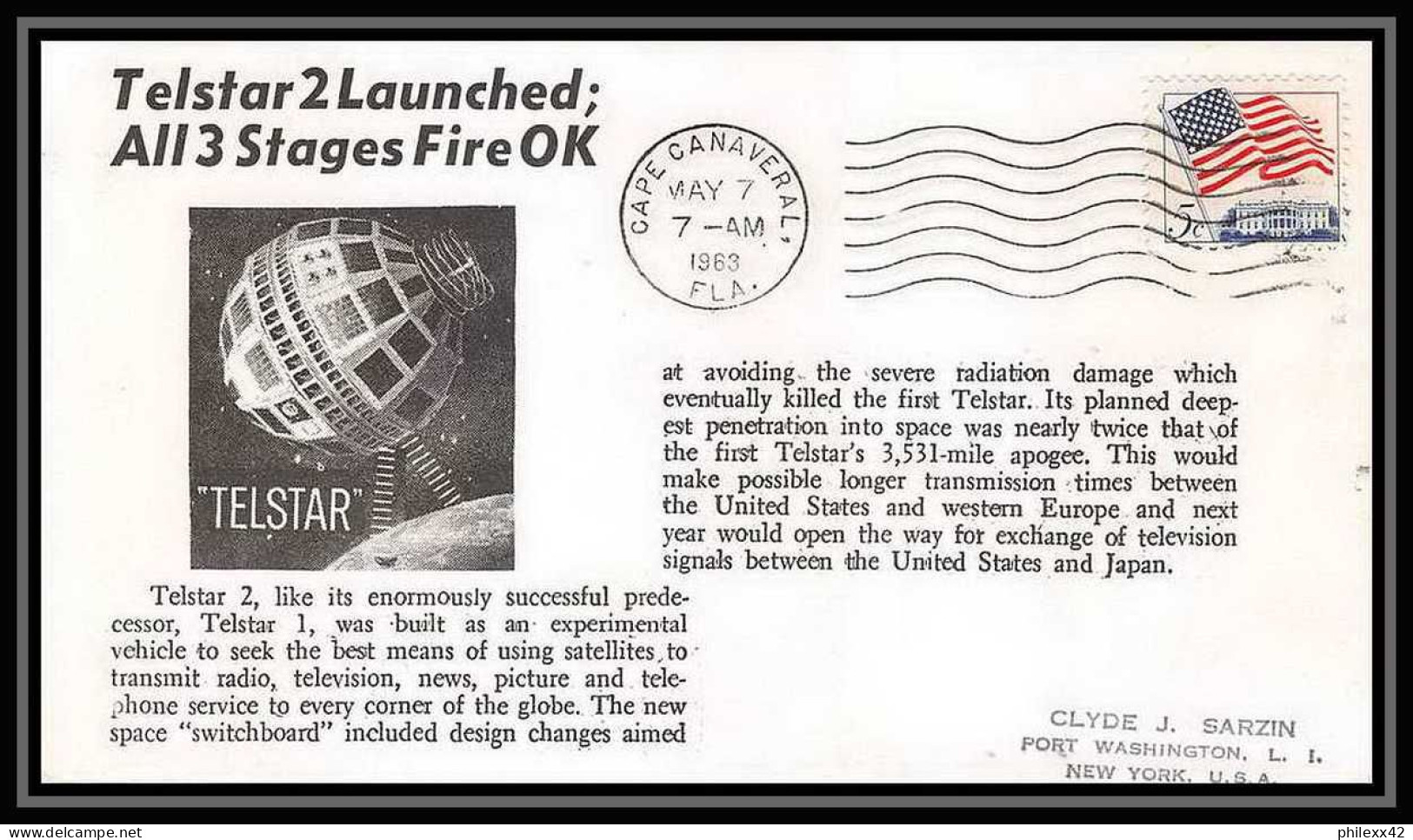 11741/ Espace (space Raumfahrt) Lettre (cover Briefe) Telstar 2 7/5/1963 Usa - United States