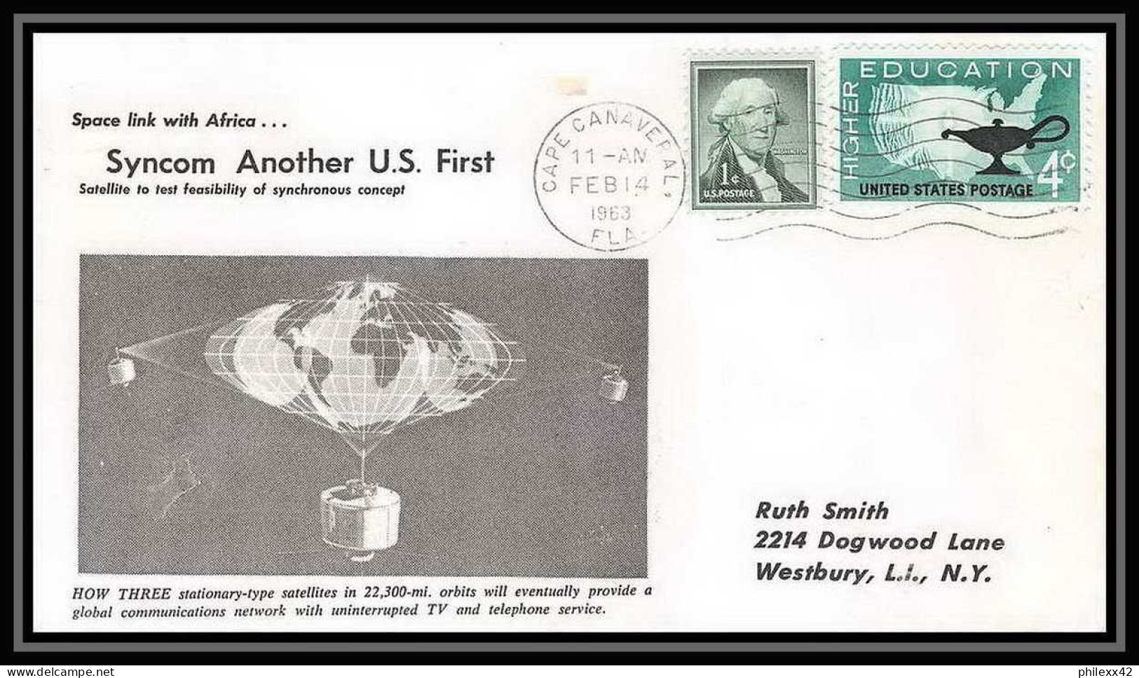 11740/ Espace (space Raumfahrt) Lettre (cover Briefe) Syncom Another Us First 14/2/1963 Usa - Stati Uniti