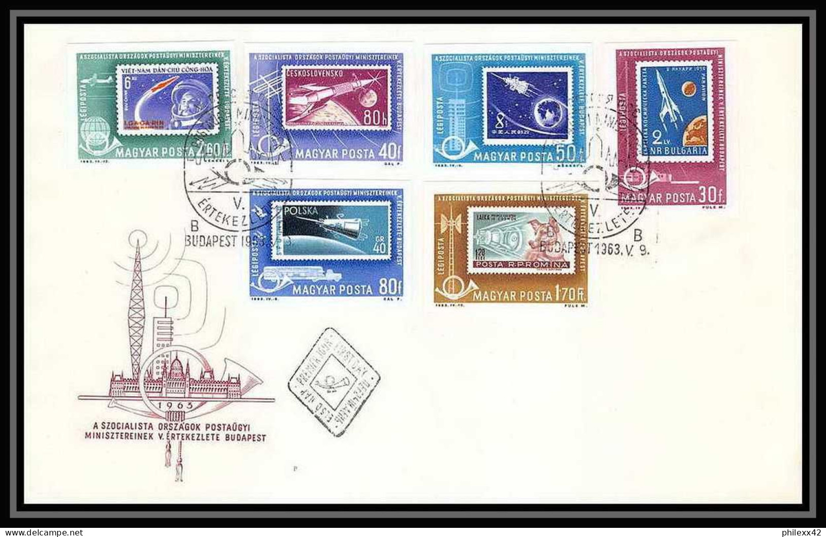 11745/ Espace (space Raumfahrt) Lettre (cover) 9/5/1963 258/269 Non Dentelé (imperforate) Fdc Hongrie (Hungary) - Europa