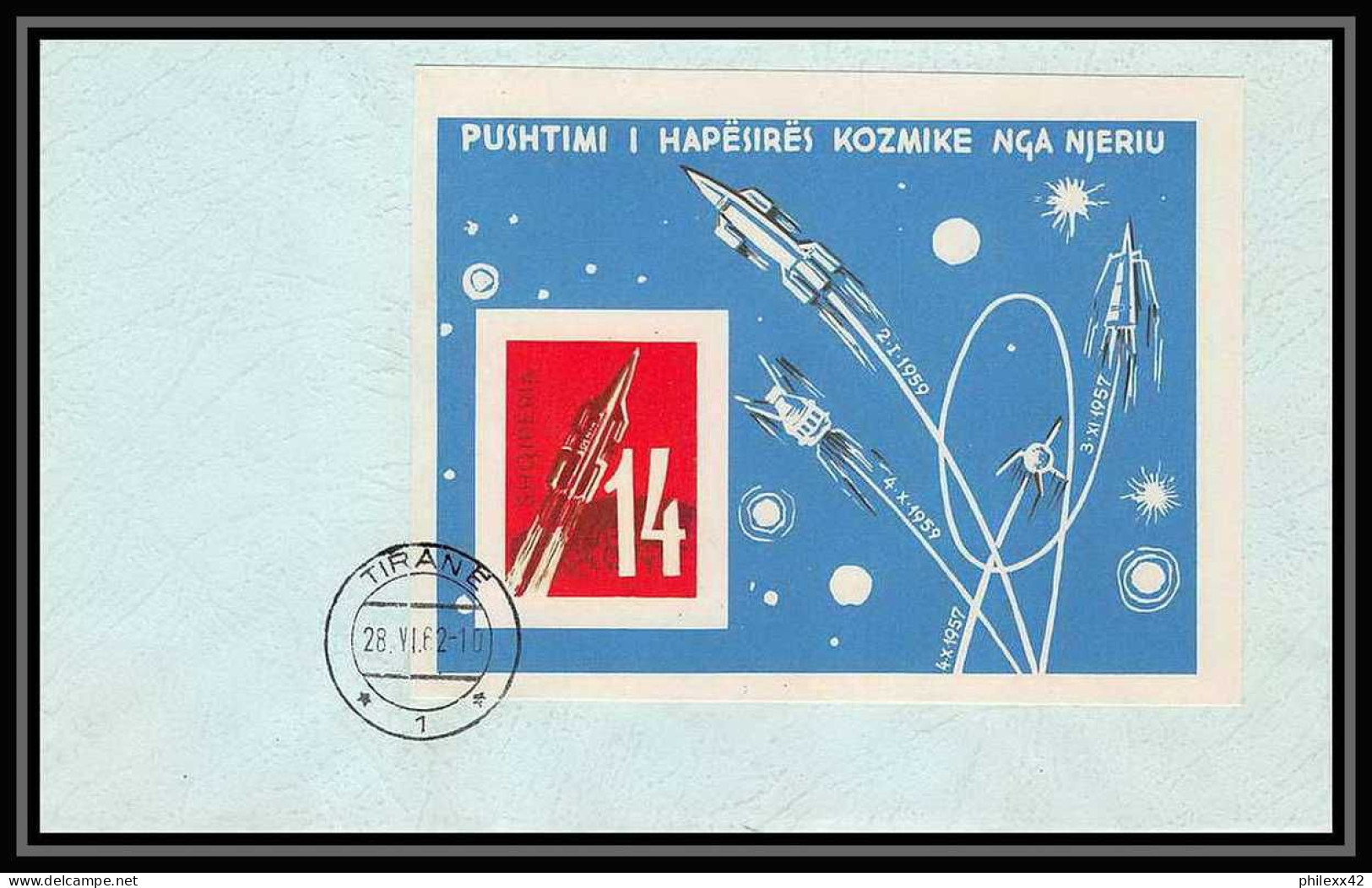 11730/ Espace (space Raumfahrt) Lettre (cover Briefe) 28/6/1962 BLOC 6D 10 VEHICULE COSMIQUE Fdc Albanie (Albania) - Europe