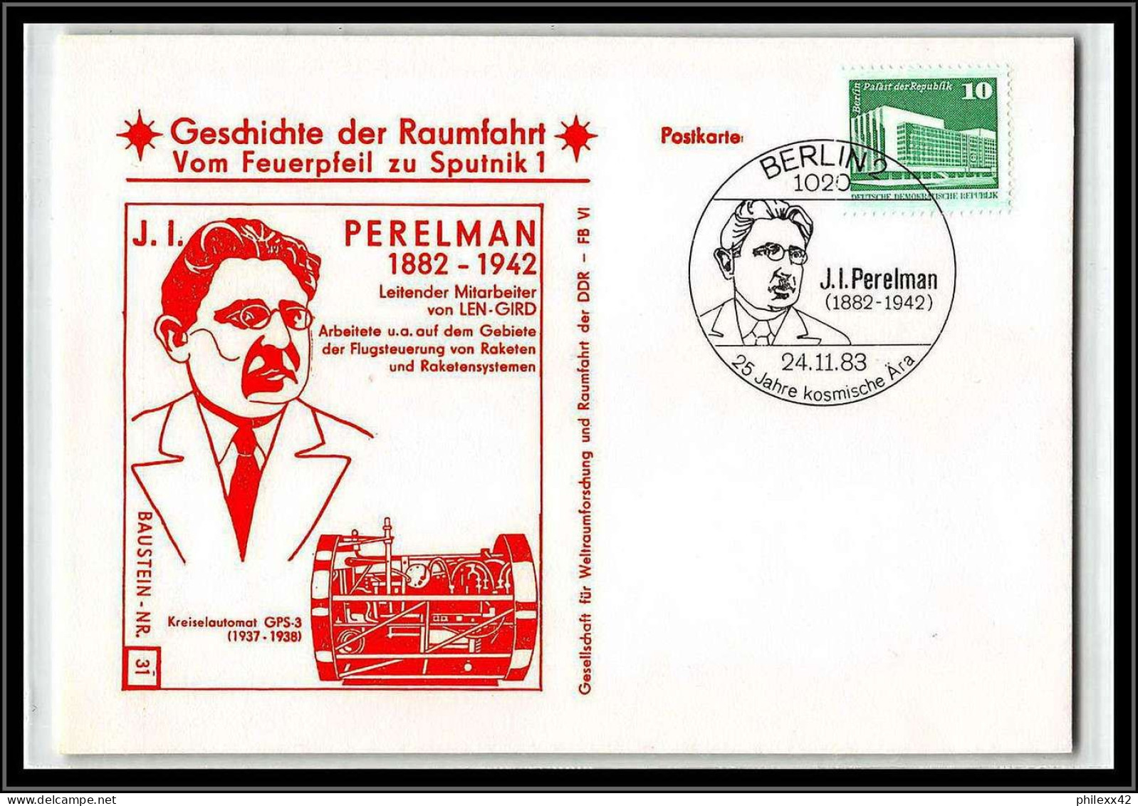 11679/ Espace (space Raumfahrt) Lettre Cover Perelman Geschichte Der Spoutnik Sputnik Allemagne (germany DDR) - Postcards - Used
