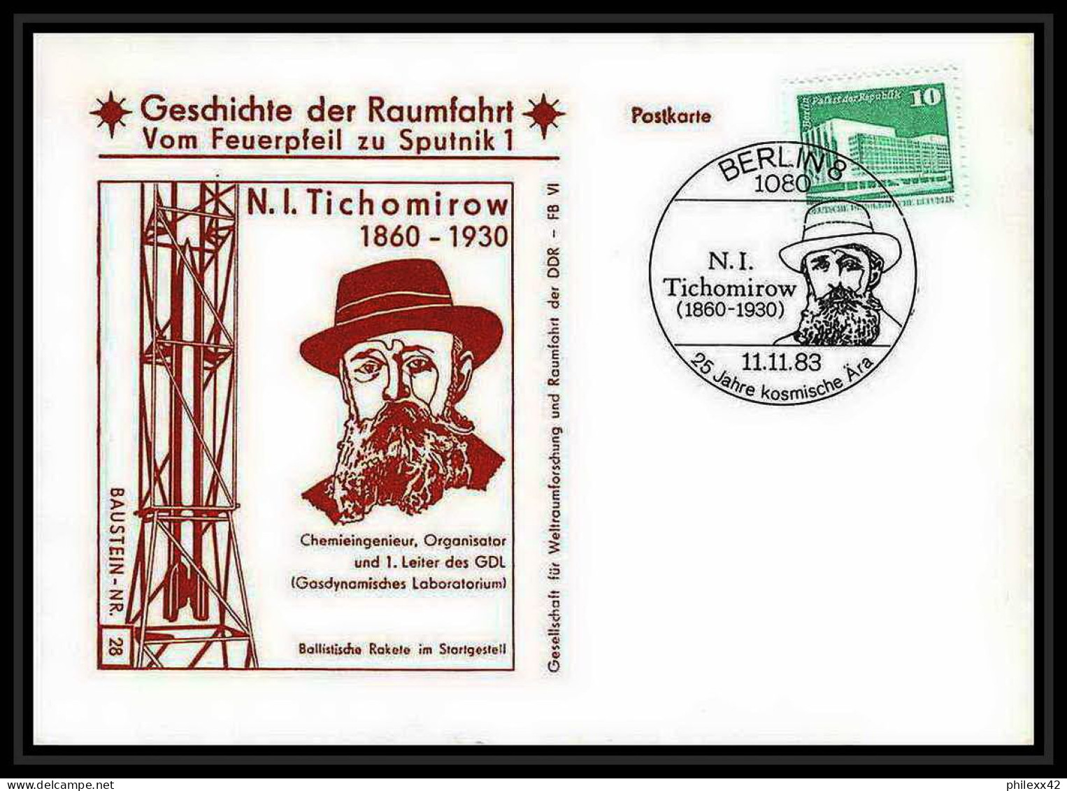 11676/ Espace (space Raumfahrt) Lettre Cover Tichomirow Tikhomirov Geschichte Der Spoutnik Sputnik Allemagne DDR - Europe