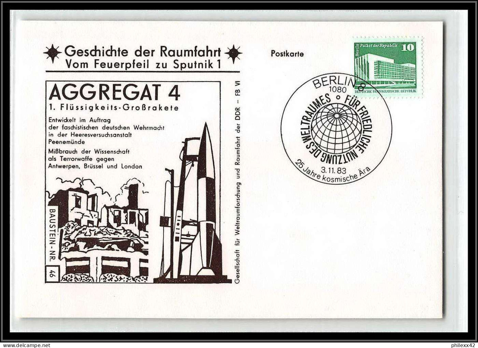 11661/ Espace (space Raumfahrt) Lettre Cover Missile Aggregat 4 Geschichte Der Spoutnik Sputnik Allemagne (germany DDR) - Geïllustreerde Postkaarten - Gebruikt