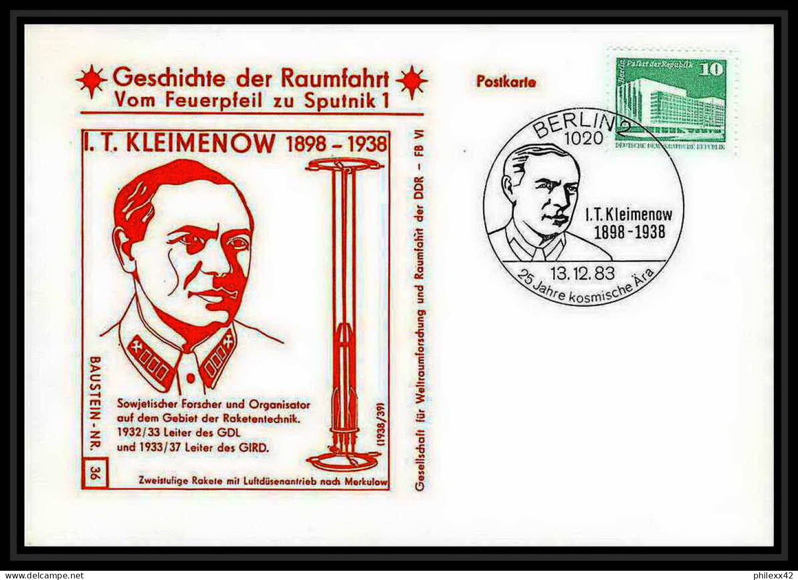 11651/ Espace (space Raumfahrt) Lettre Cover Kleimenow Geschichte Der Spoutnik Sputnik Allemagne (germany DDR) - Europe