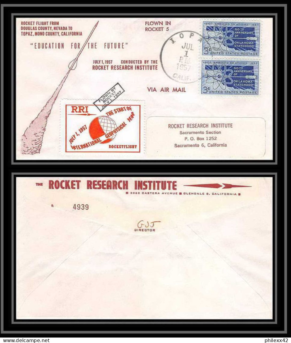 11691/ Espace (space Raumfahrt) Lettre (cover Briefe) 1/7/1957 Rri Rocket Research Institute Topaz Usa - Europe